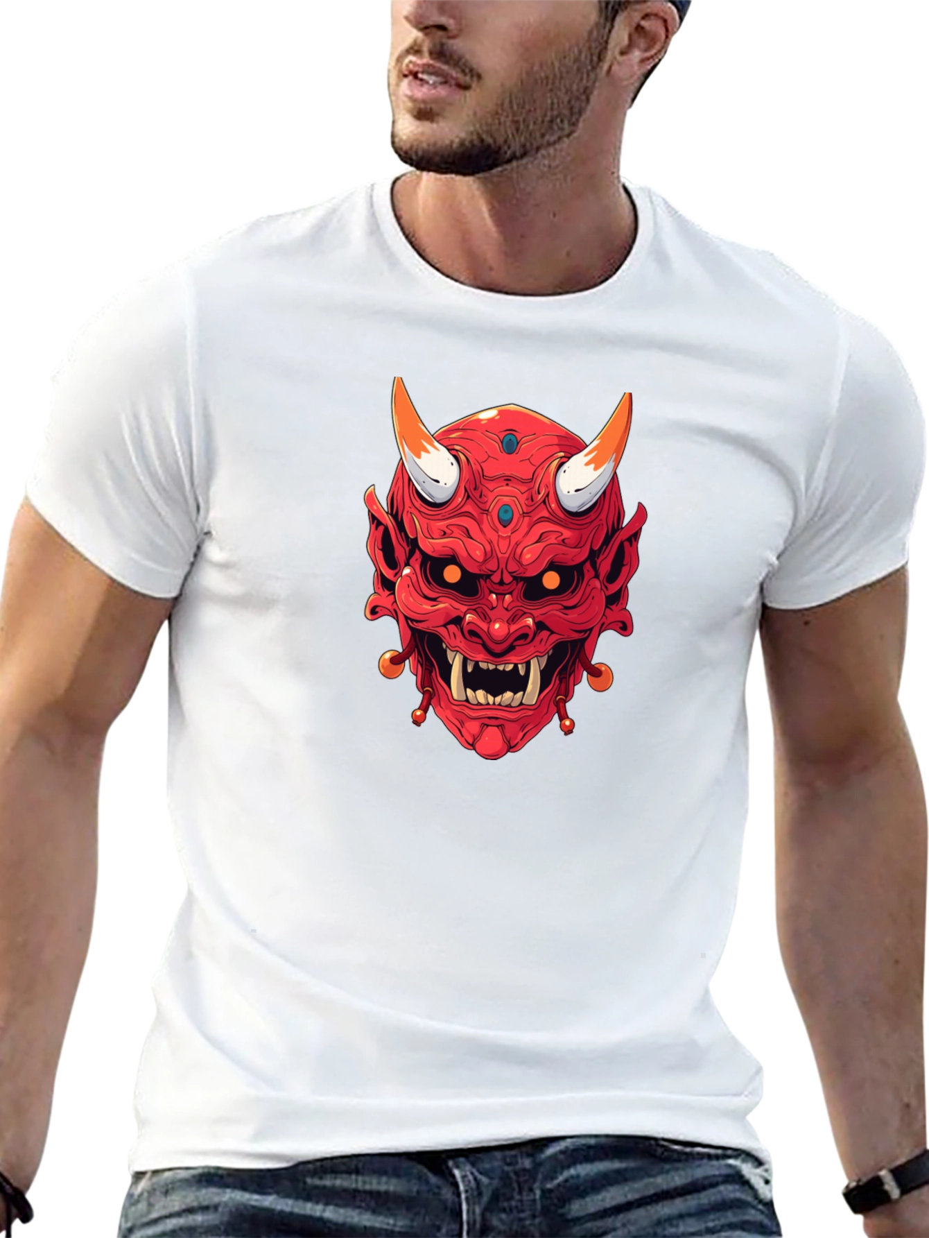 Japanese Oni Mask Graphic Tee - Black