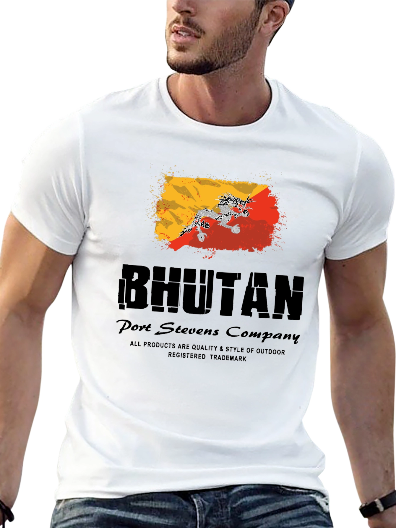 Bhutan Flag Graphic Black T-Shirt