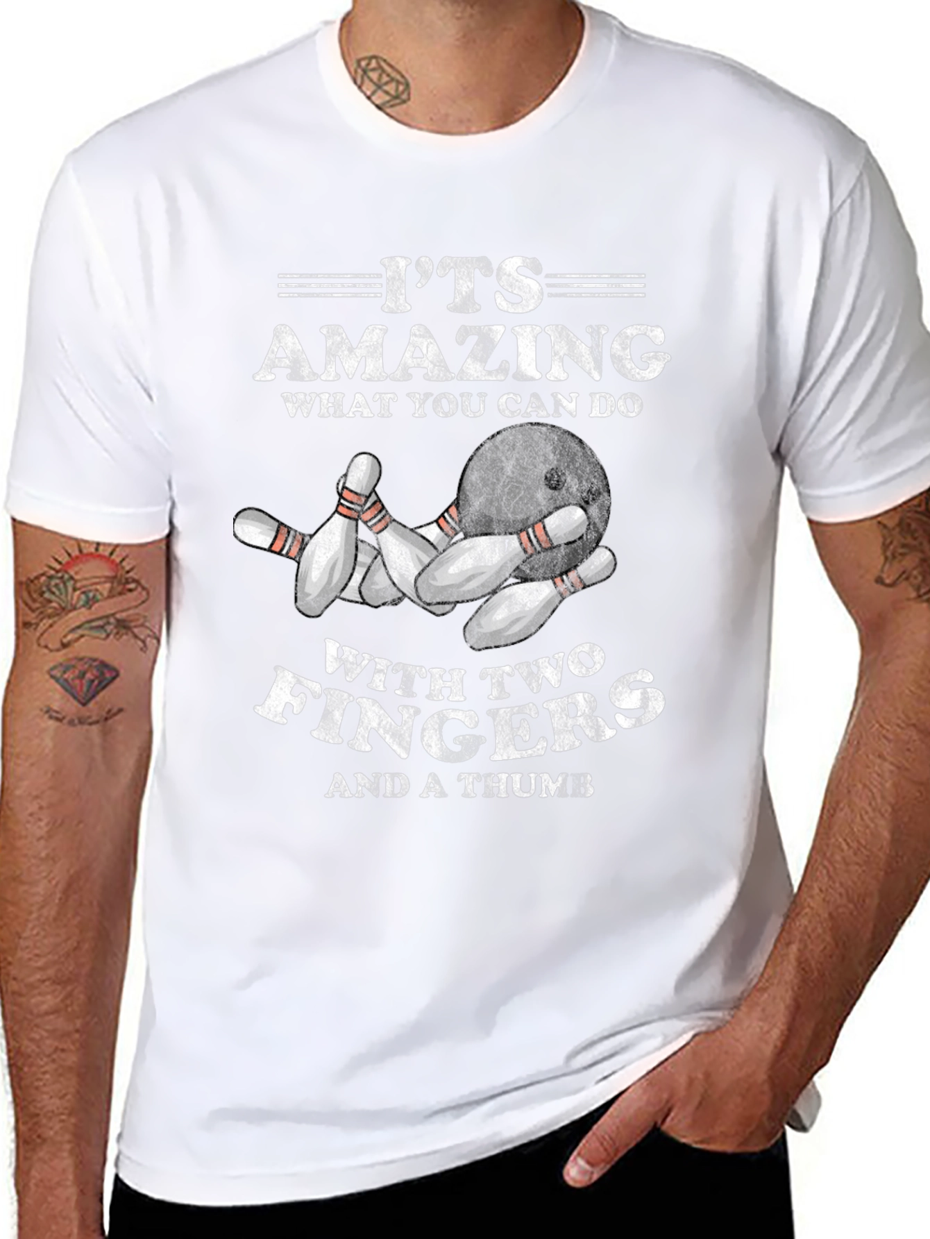 Funny Bowling T-Shirt - Two Fingers & a Thumb