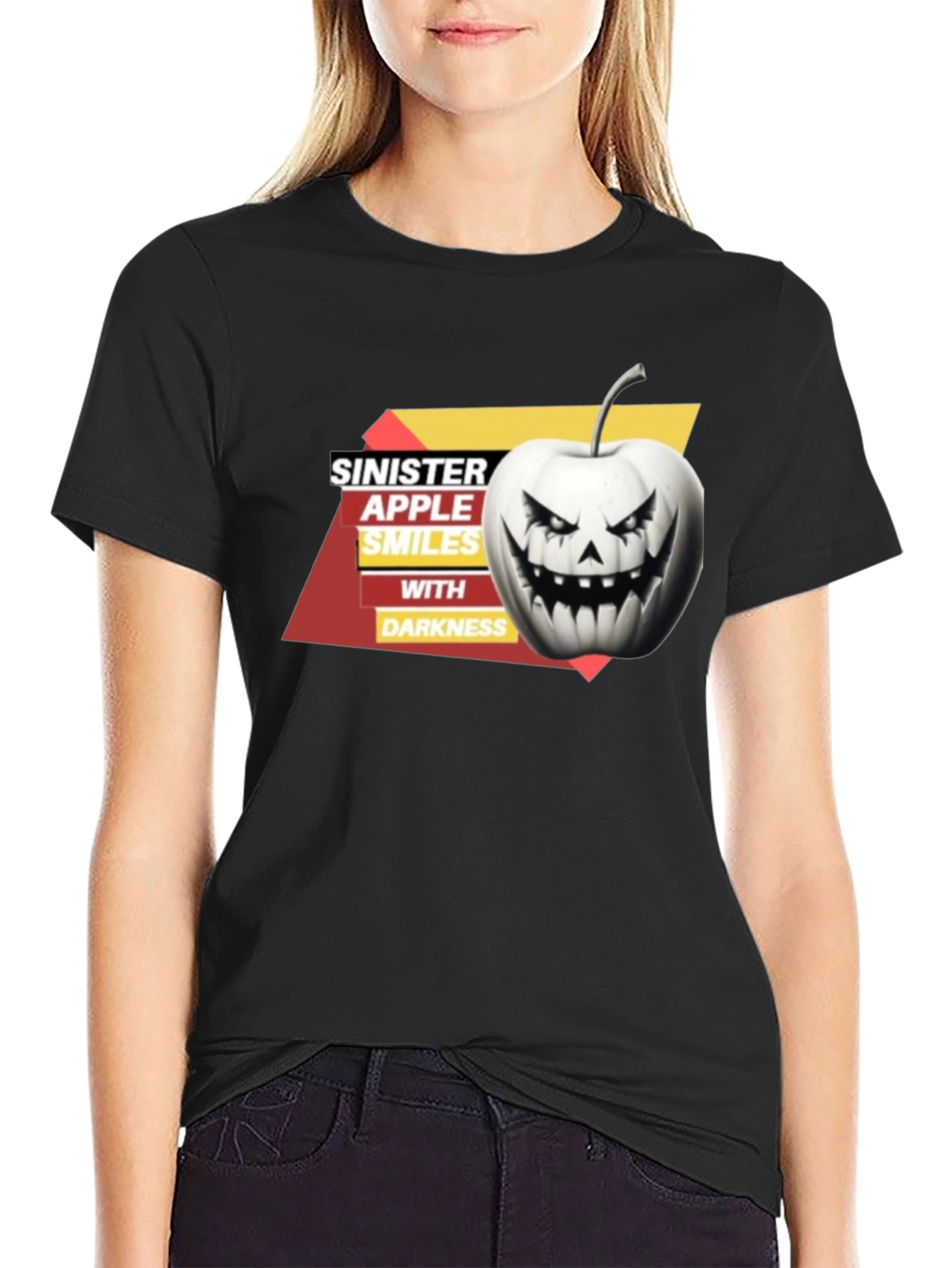 Sinister Apple Smiles T-Shirt: Halloween Style