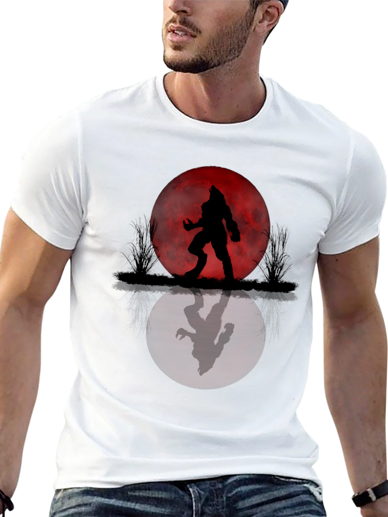 Werewolf Moon Graphic Tee - Black Cotton Blend