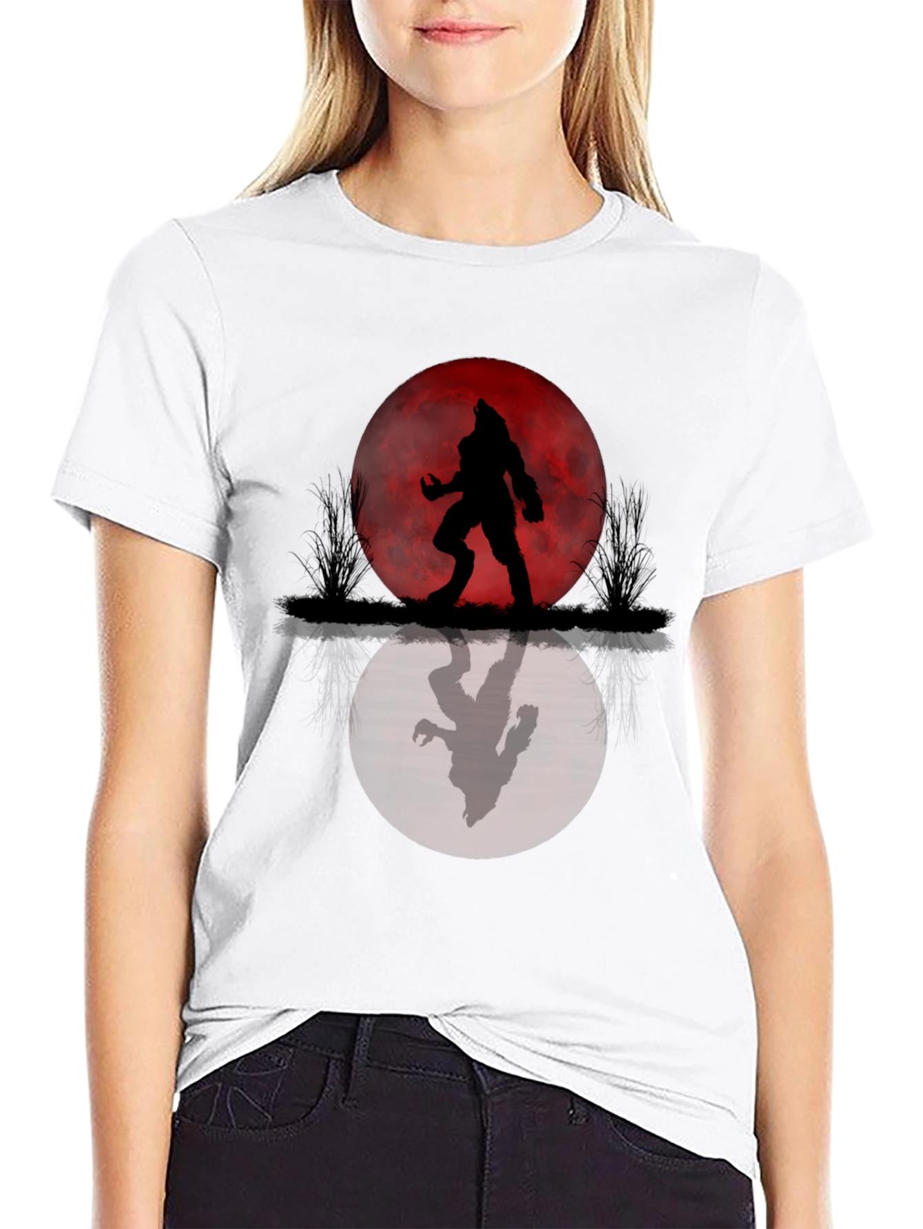 Werewolf Moon Graphic Tee - Black Cotton Blend