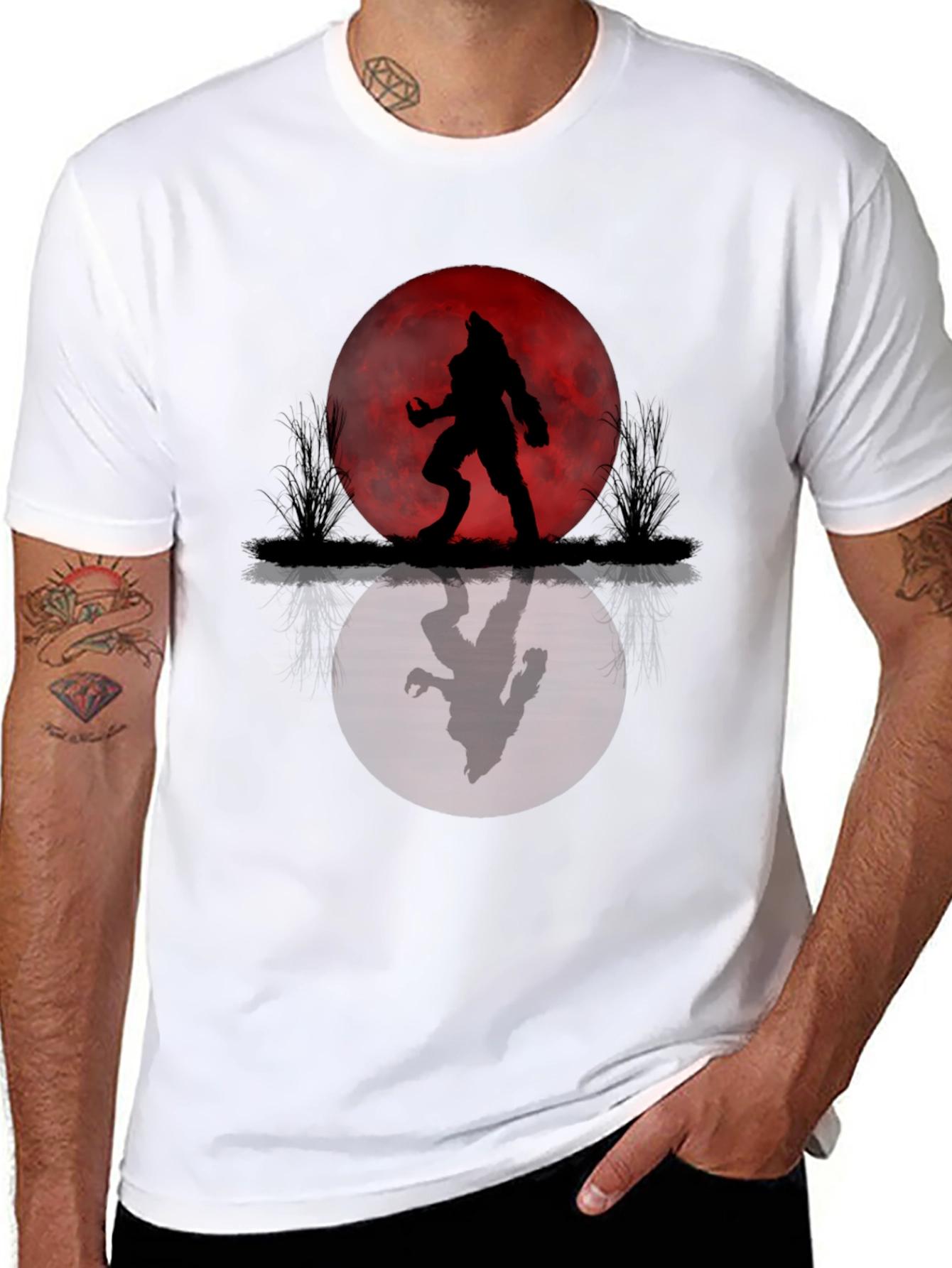 Werewolf Moon Graphic Tee - Black Cotton Blend