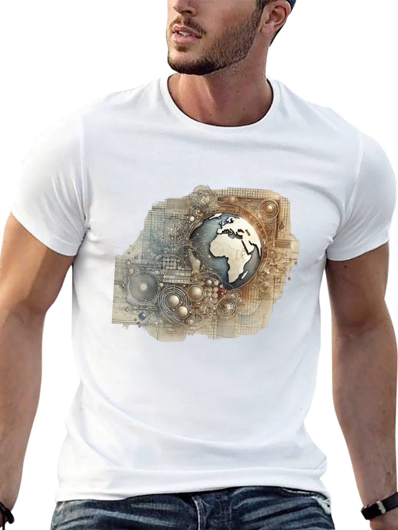 Globe Schematic Graphic Print Black Tee