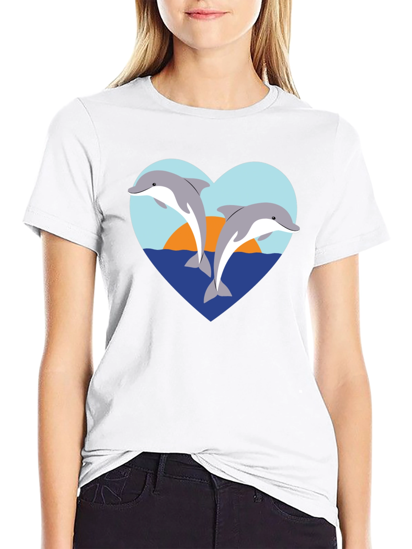 Dolphin Heart Graphic T-Shirt - Black Cotton Tee