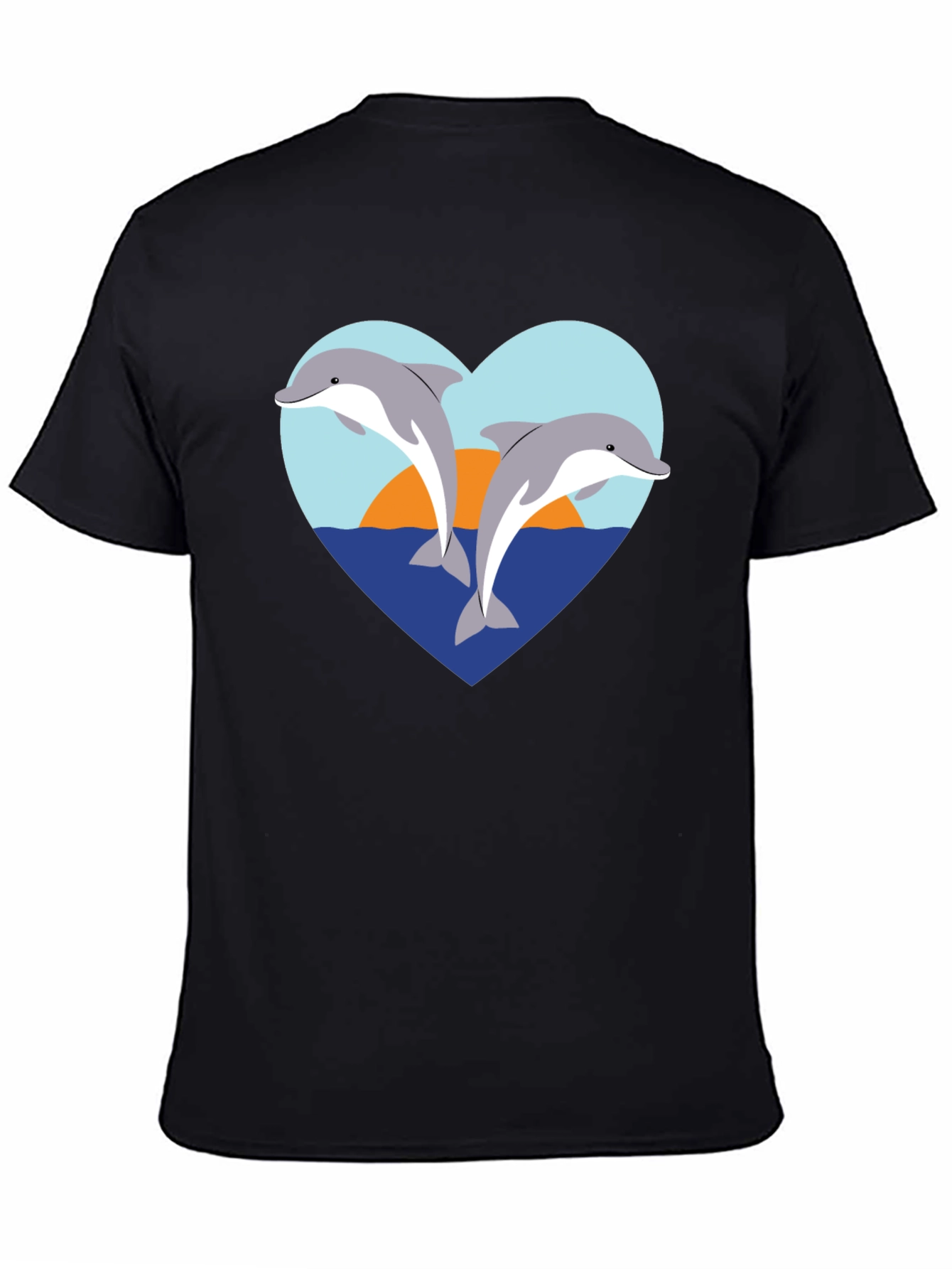 Dolphin Heart Graphic T-Shirt - Black Cotton Tee