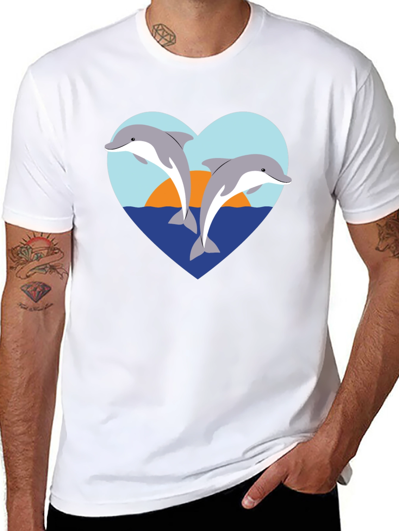 Dolphin Heart Graphic T-Shirt - Black Cotton Tee
