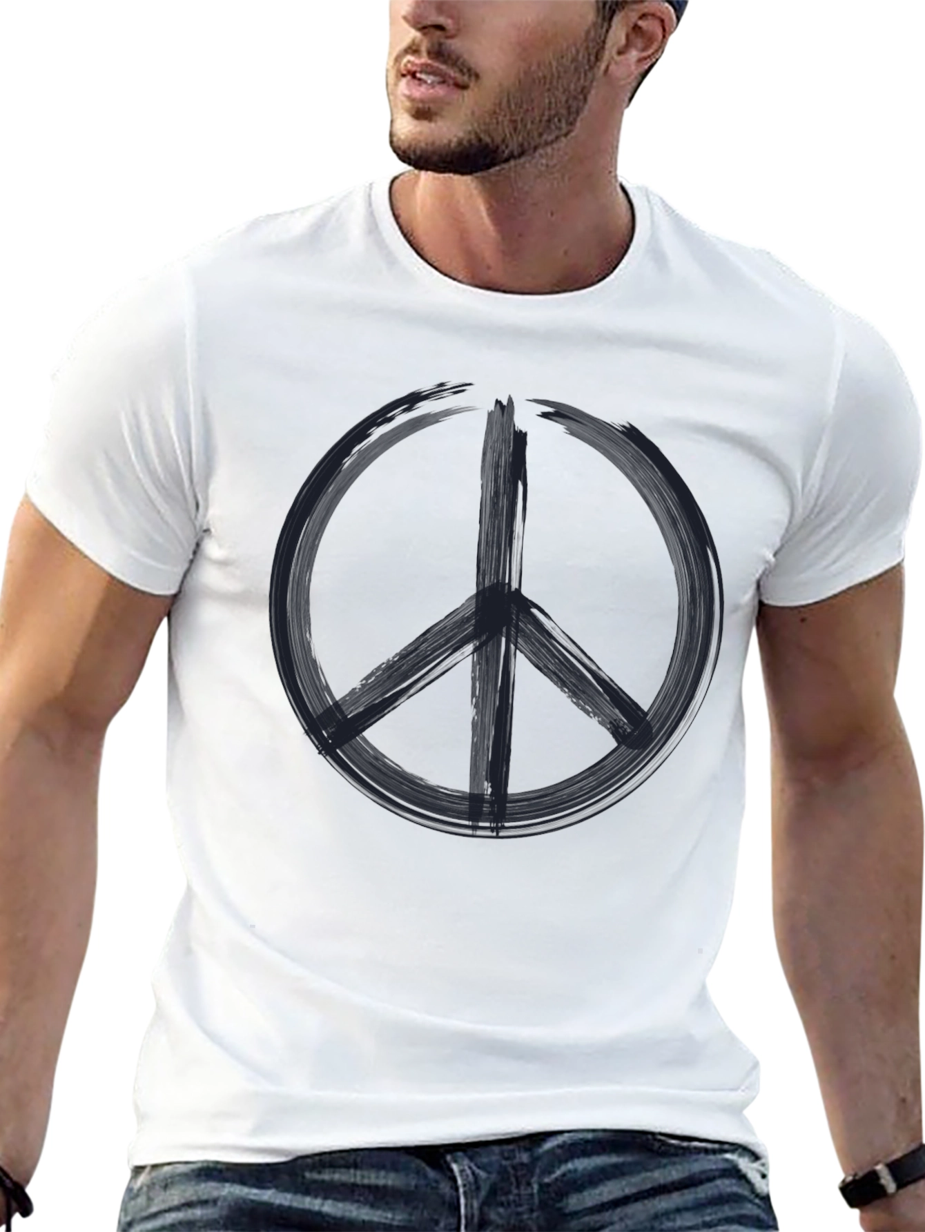 Peace Sign Graphic Tee - Black Cotton Casual Shirt