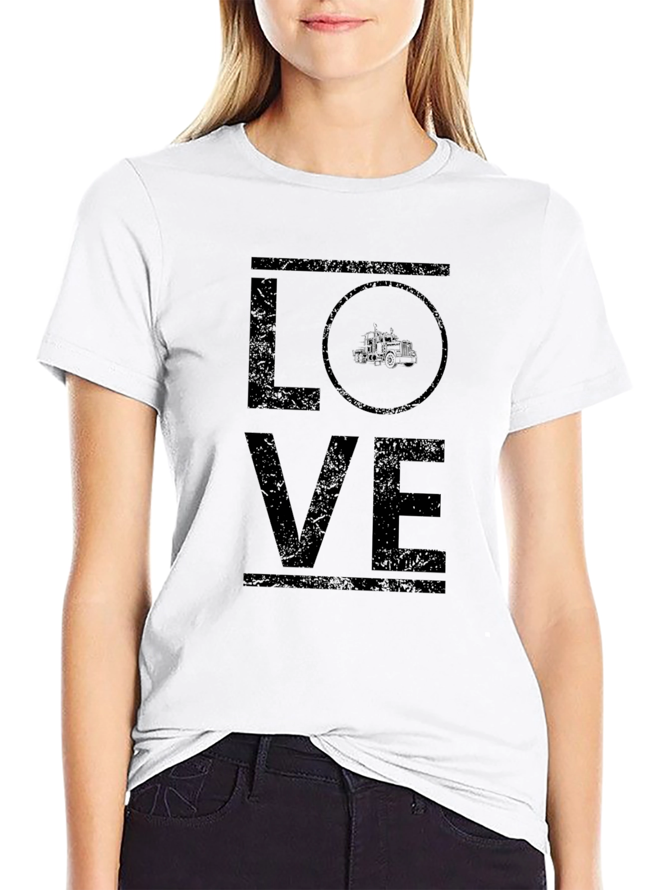 LOVE Trucker T-Shirt - Distressed Graphic Tee