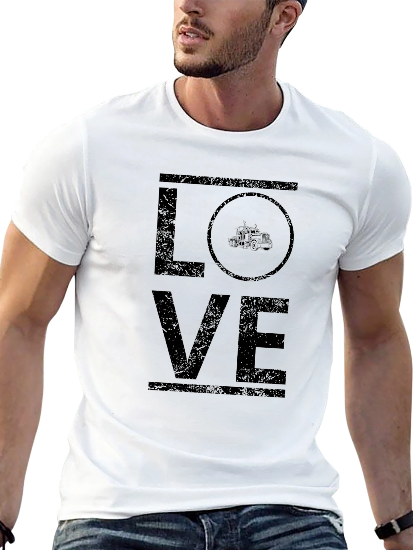 LOVE Trucker T-Shirt - Distressed Graphic Tee