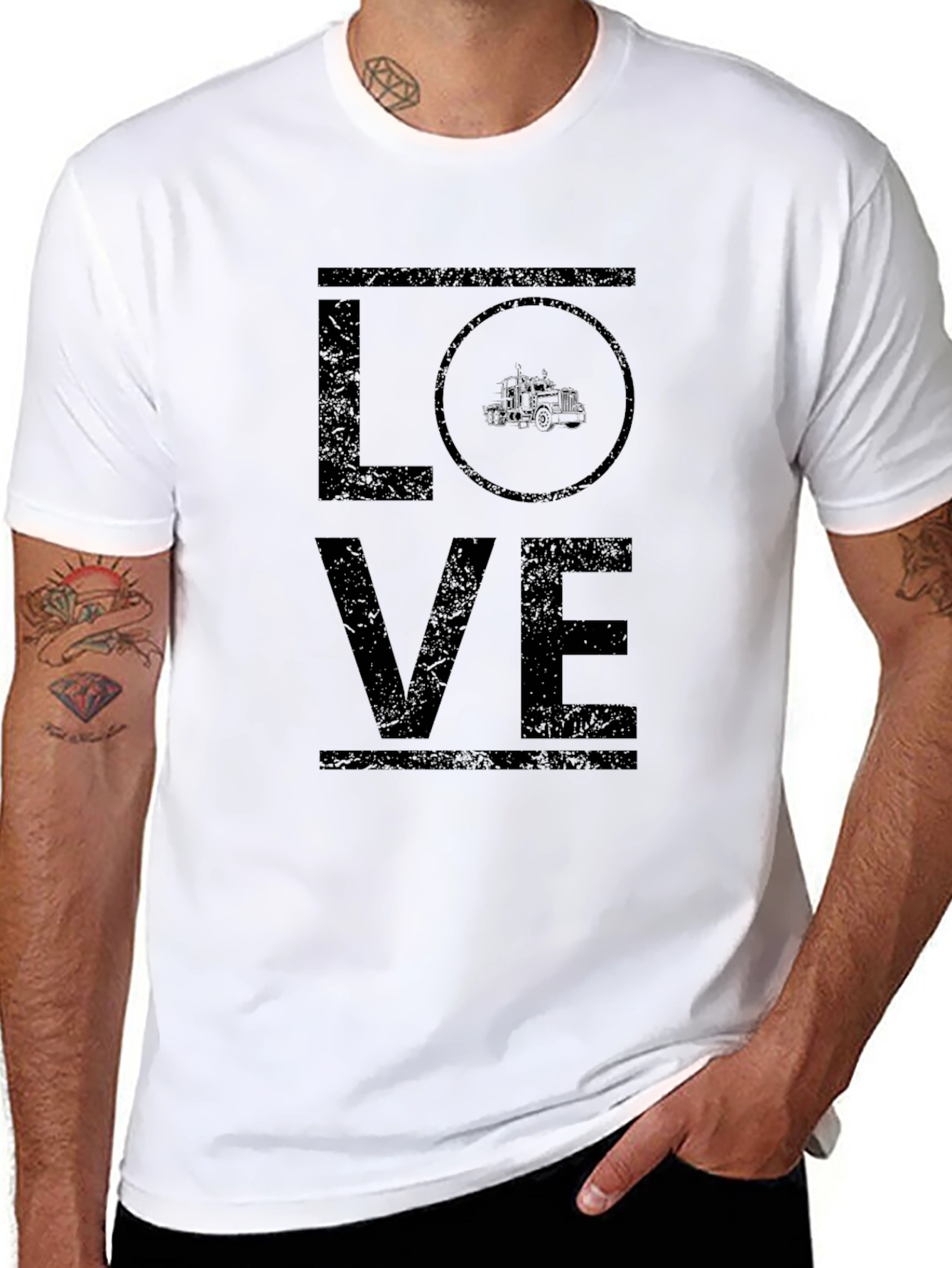 LOVE Trucker T-Shirt - Distressed Graphic Tee