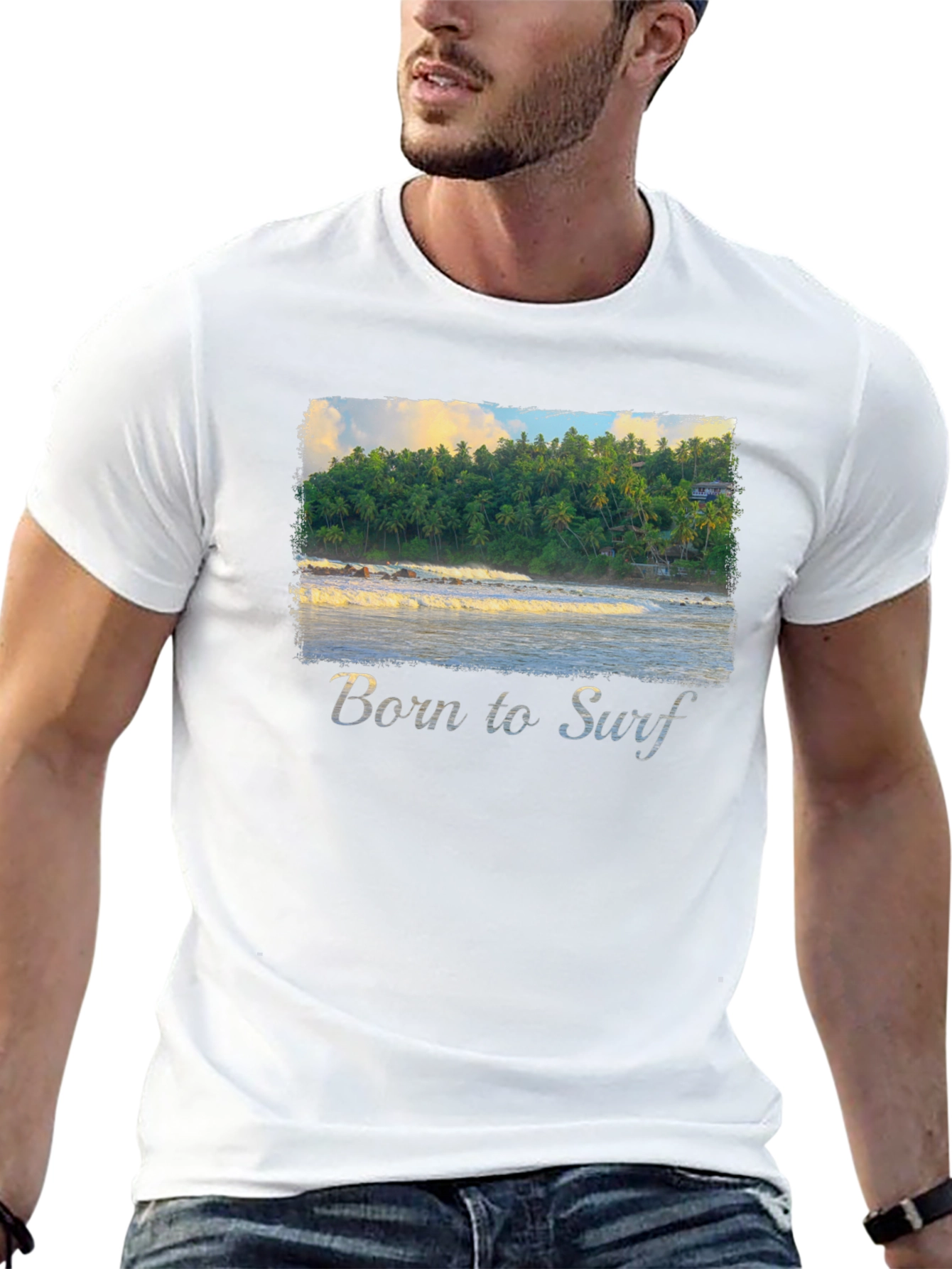 Born to Surf T-Shirt - Tropical Beach Design