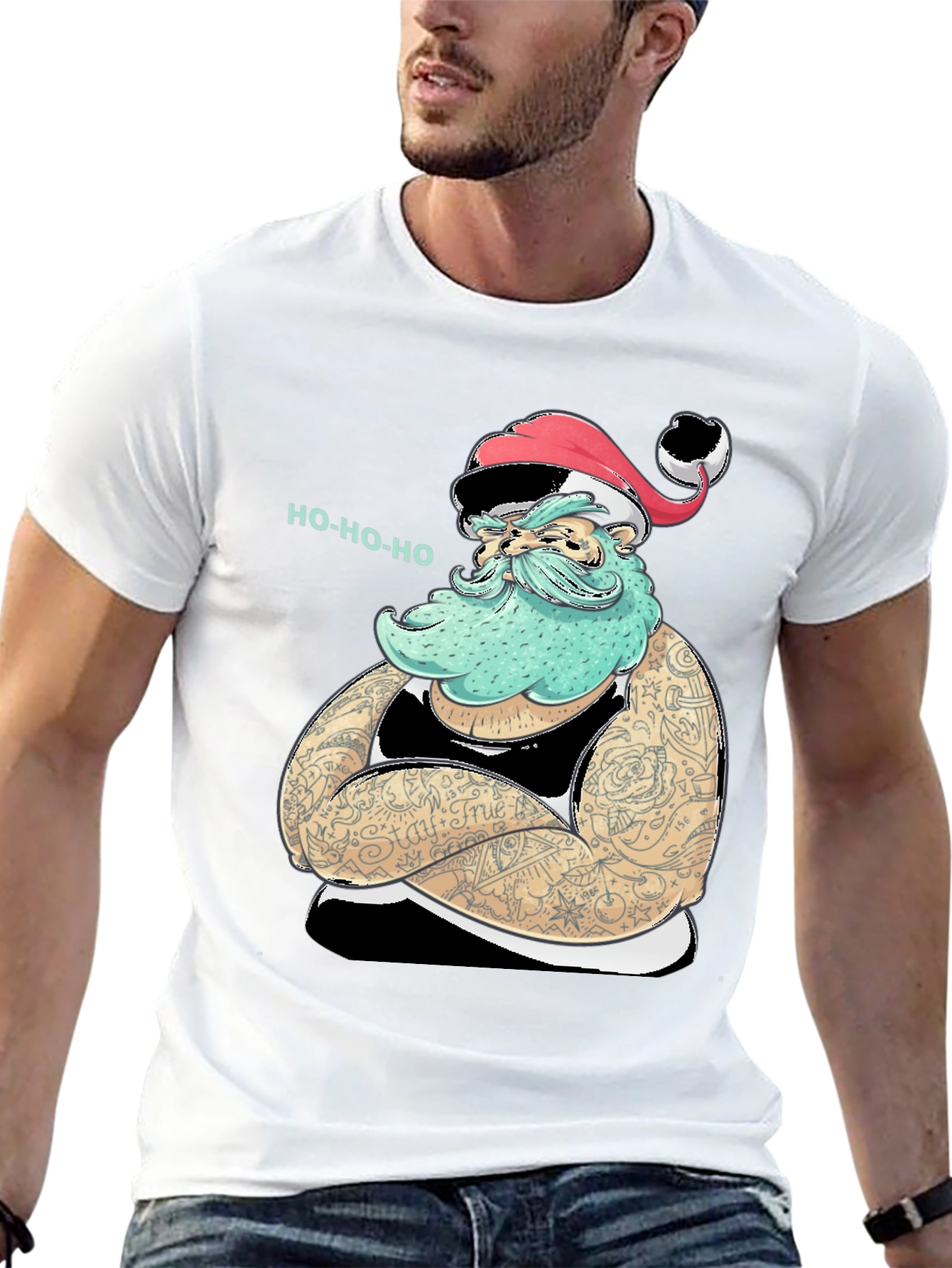 Tattooed Santa Graphic Tee - Holiday Humor
