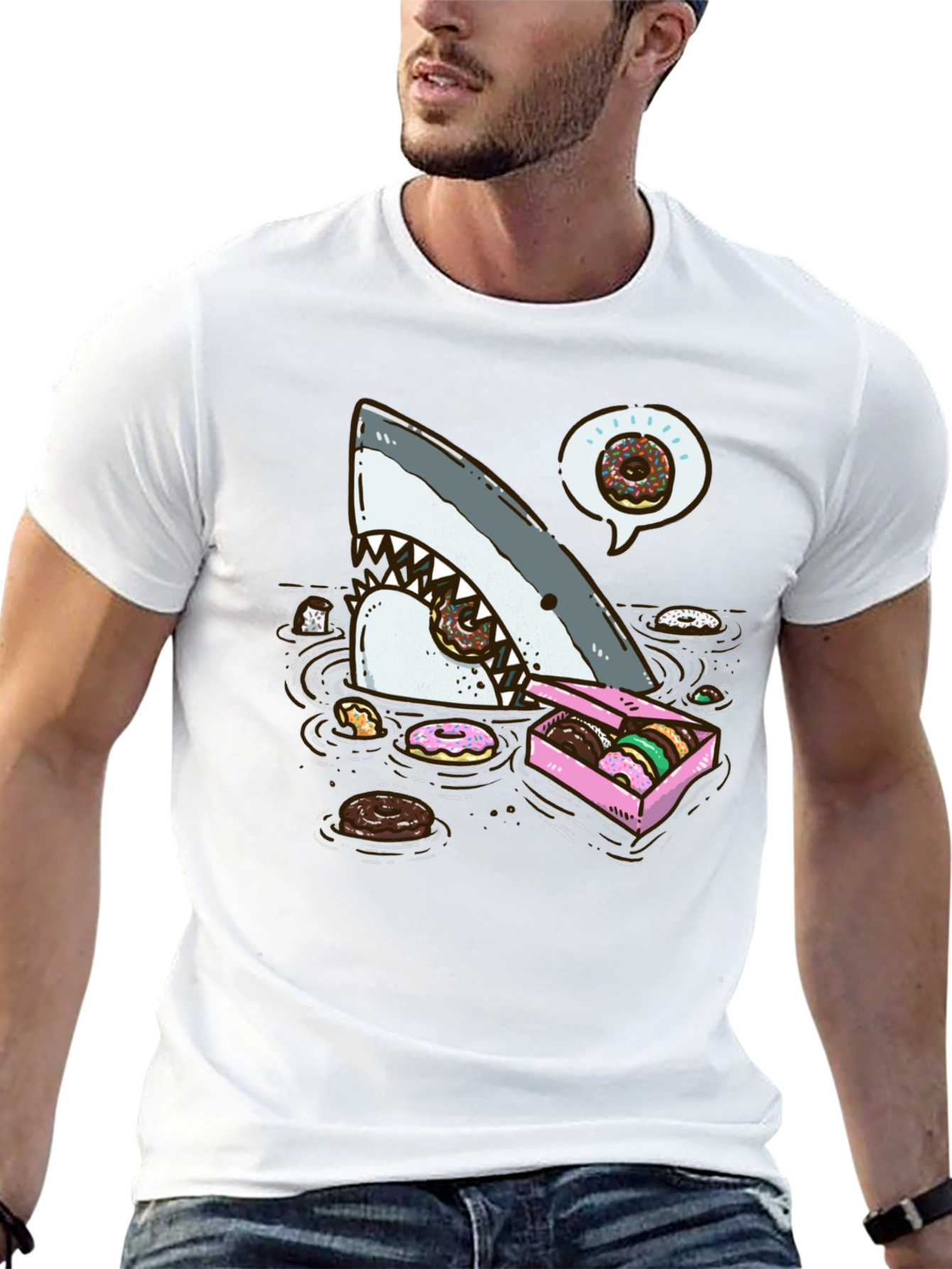 Donut Shark Tee - Funny Graphic Print T-Shirt