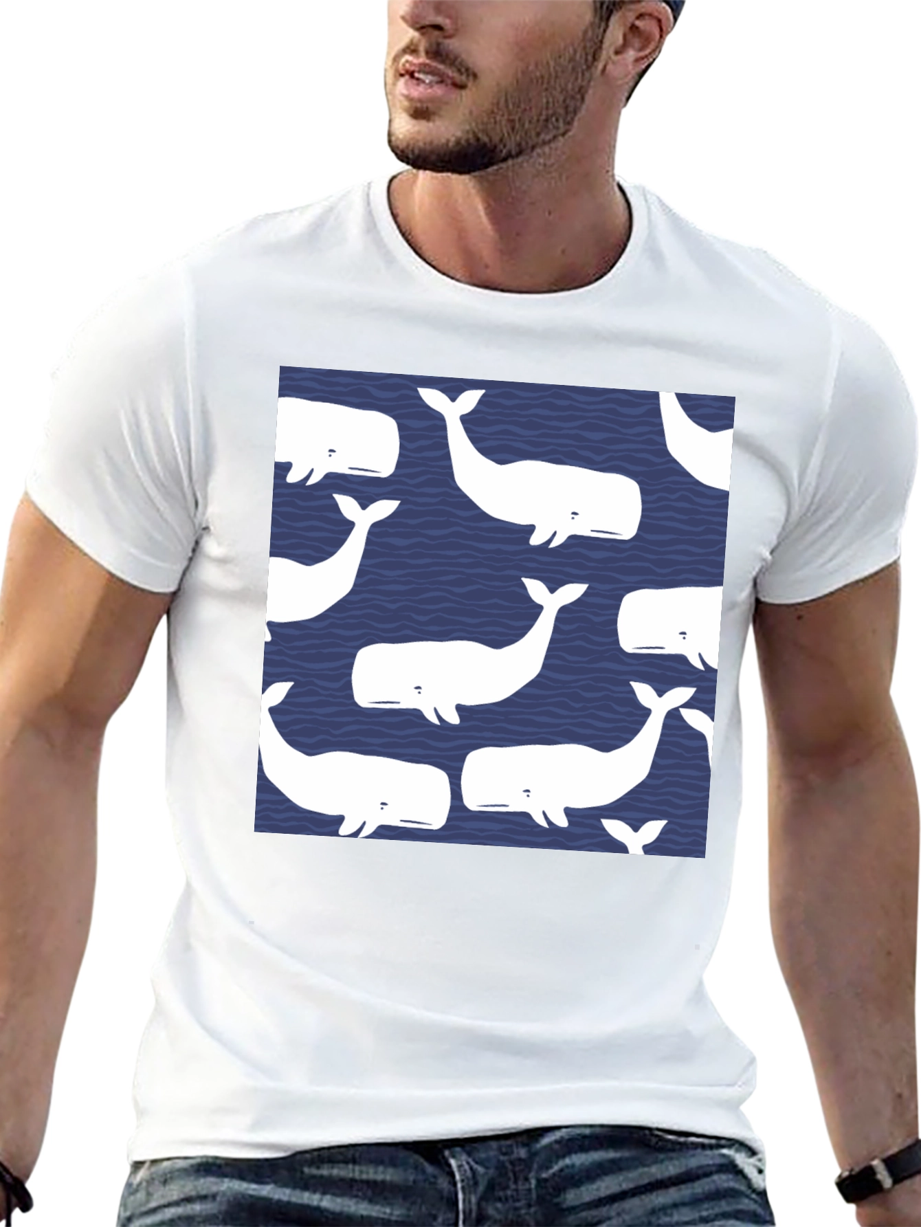 Whale Pattern Black T-Shirt