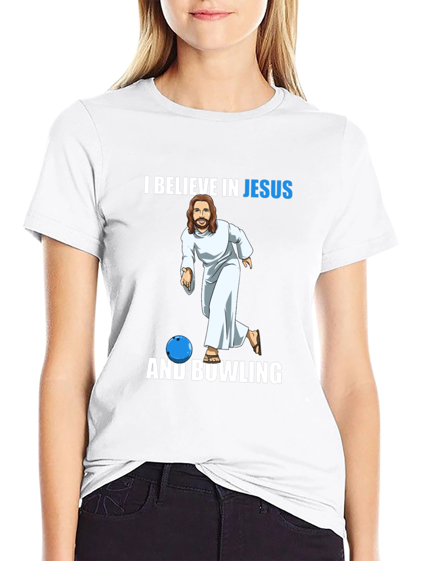 I Believe In Jesus And Bowling Graphic T-Shirt