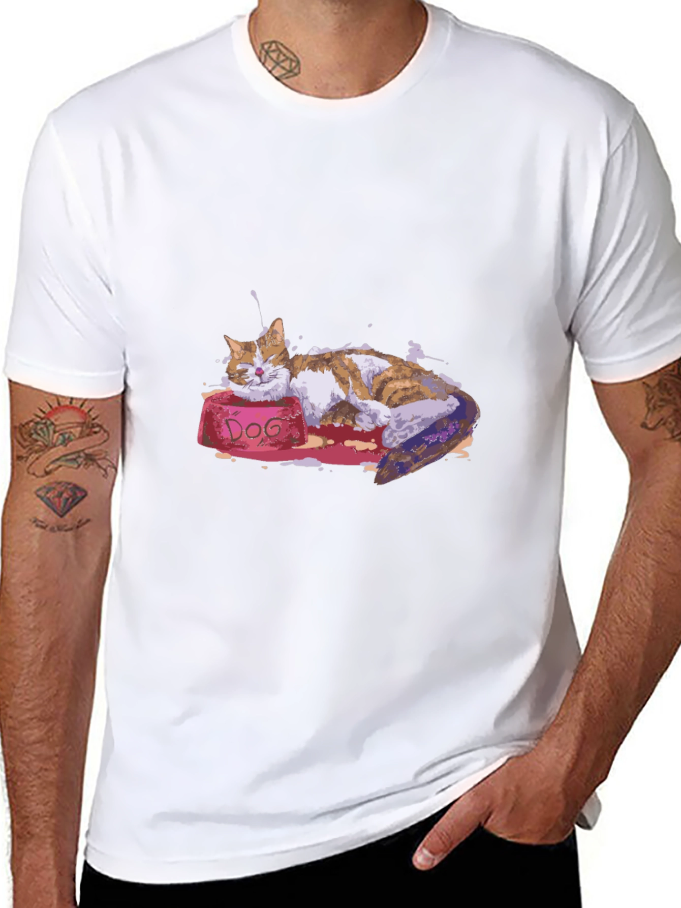 Cat Nap on DOG Bowl - Graphic T-Shirt