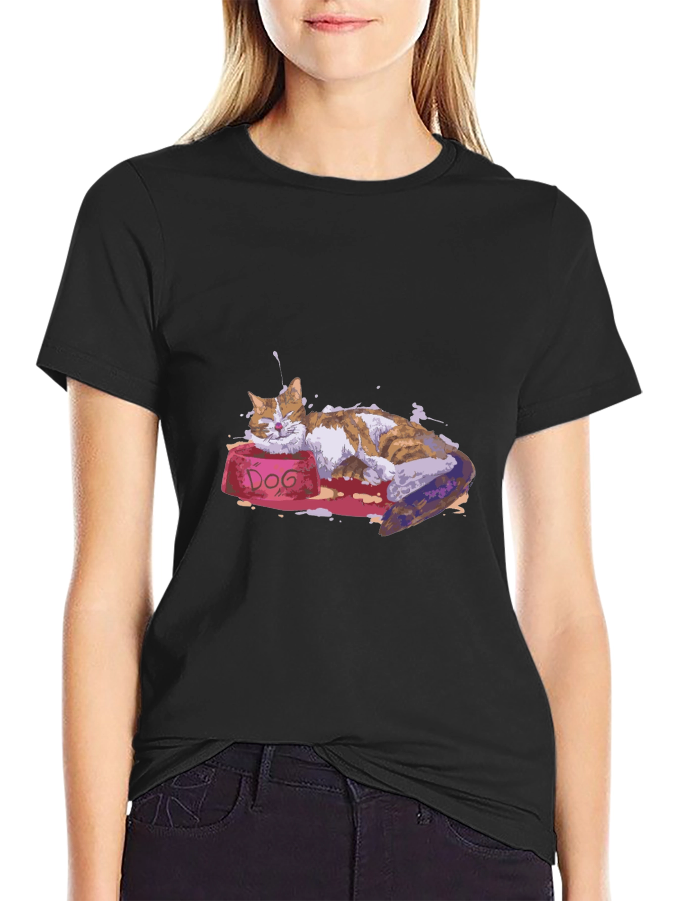 Cat Nap on DOG Bowl - Graphic T-Shirt