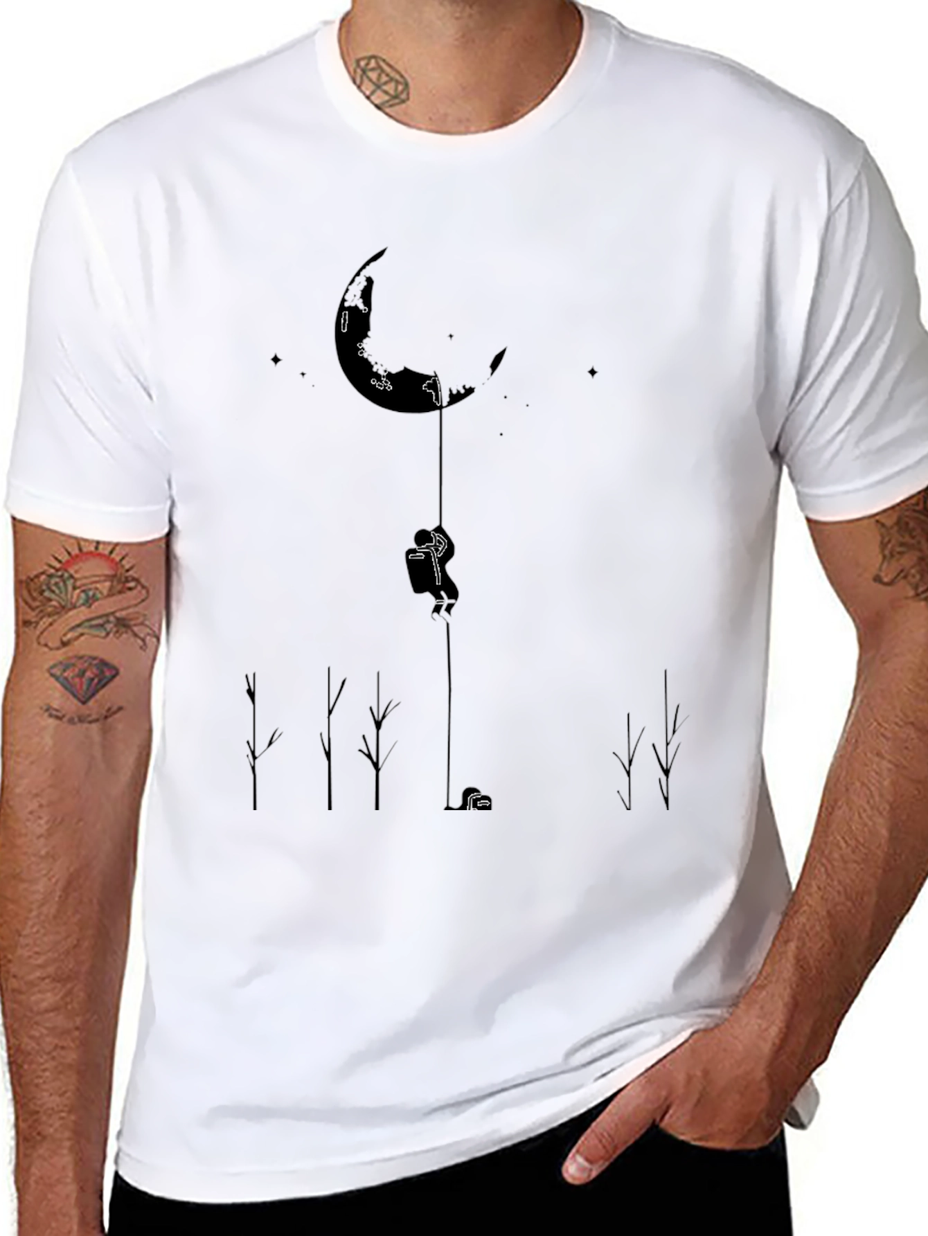 Mans Black T-Shirt - Moon Climber Design