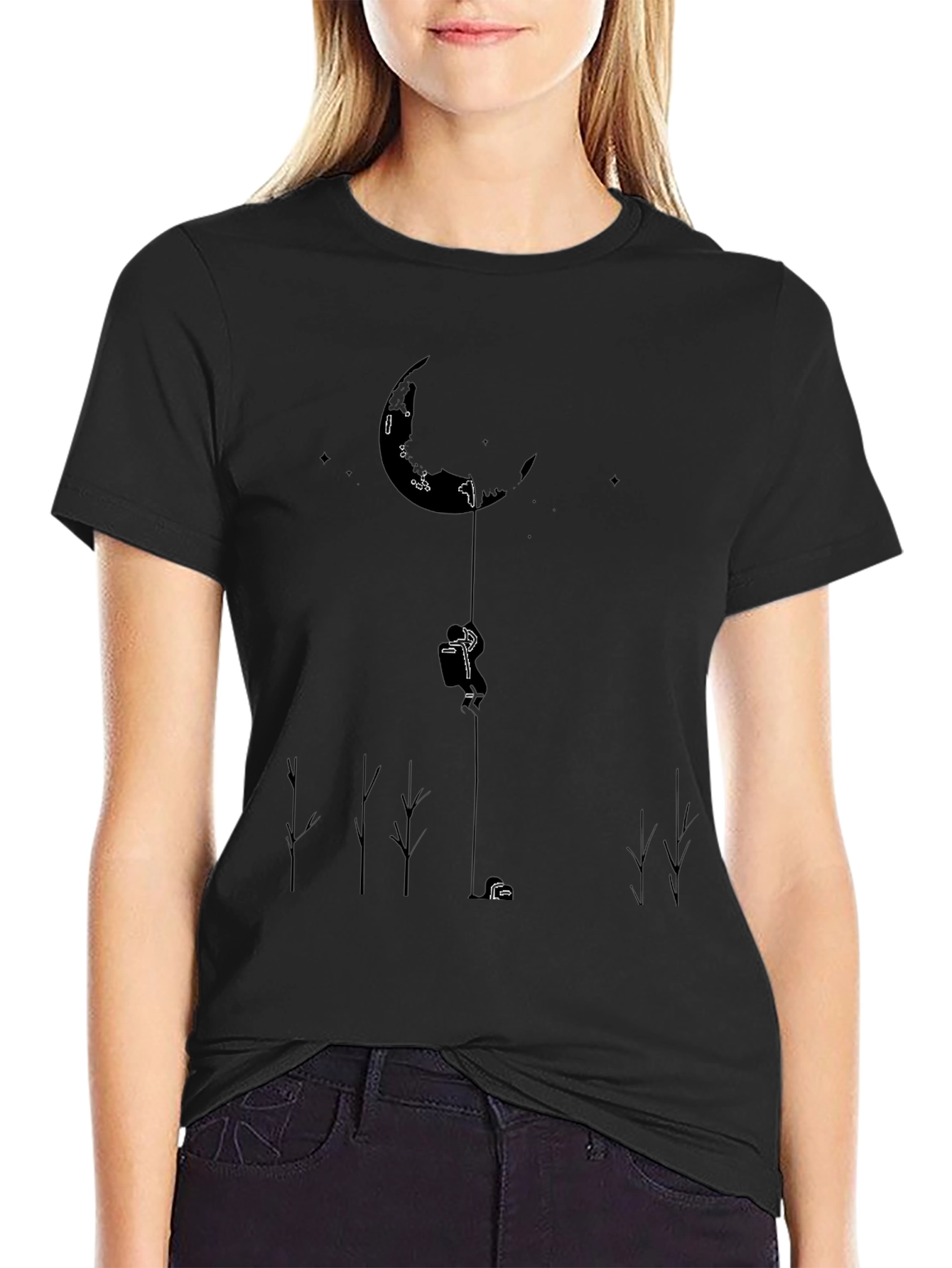 Mans Black T-Shirt - Moon Climber Design