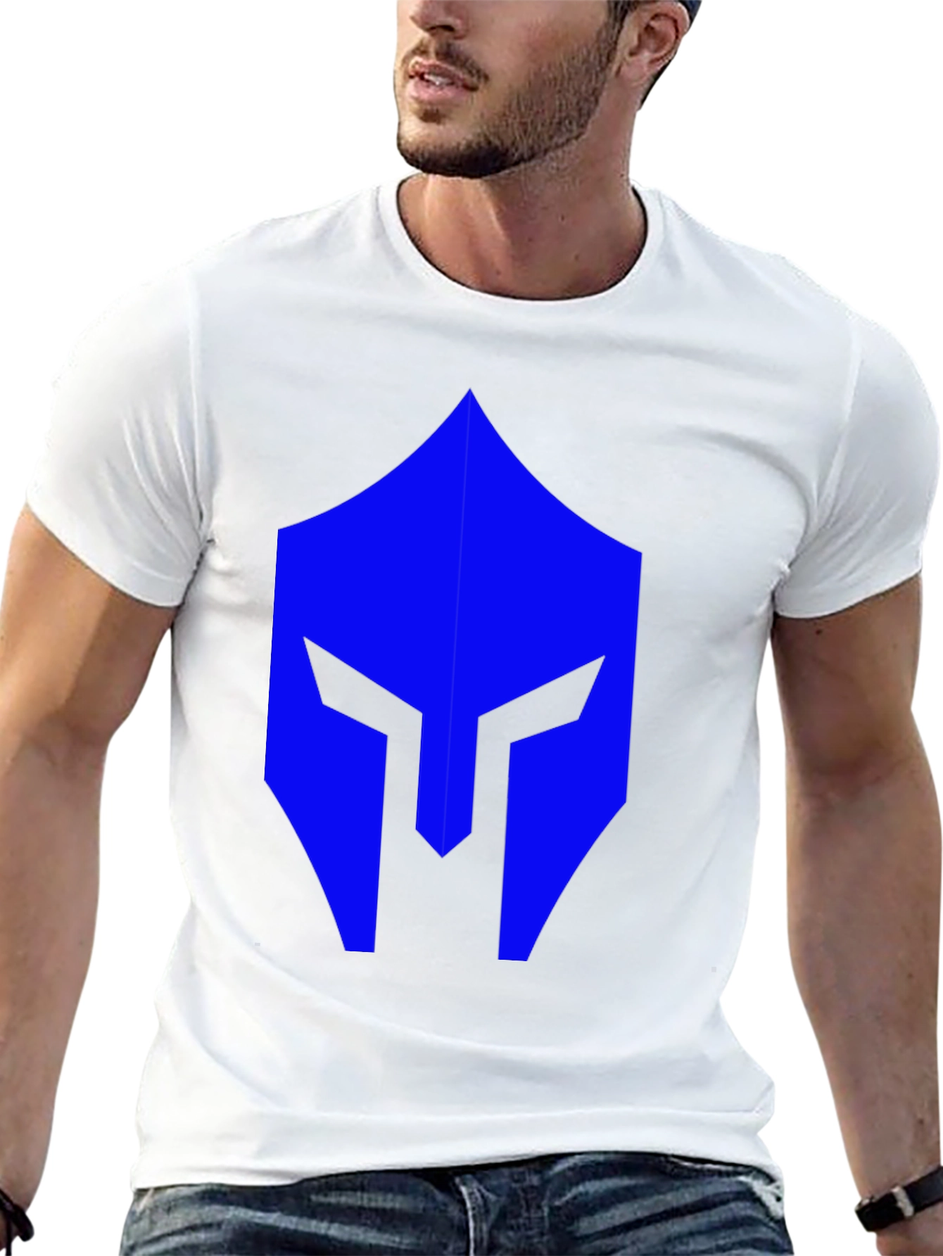 Blue Spartan Helmet Graphic Black T-Shirt