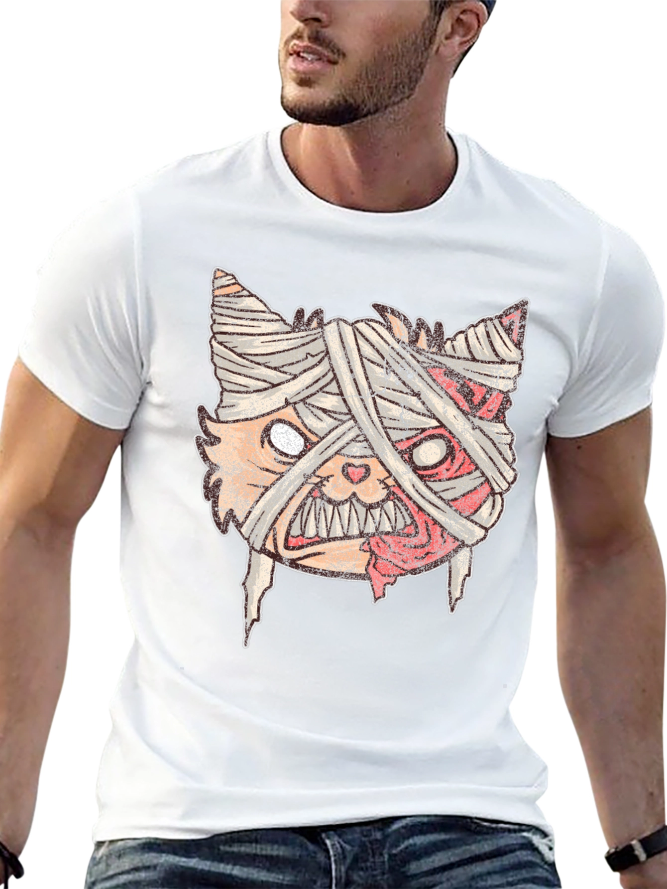 Mummy Cat Graphic Tee - Halloween Style