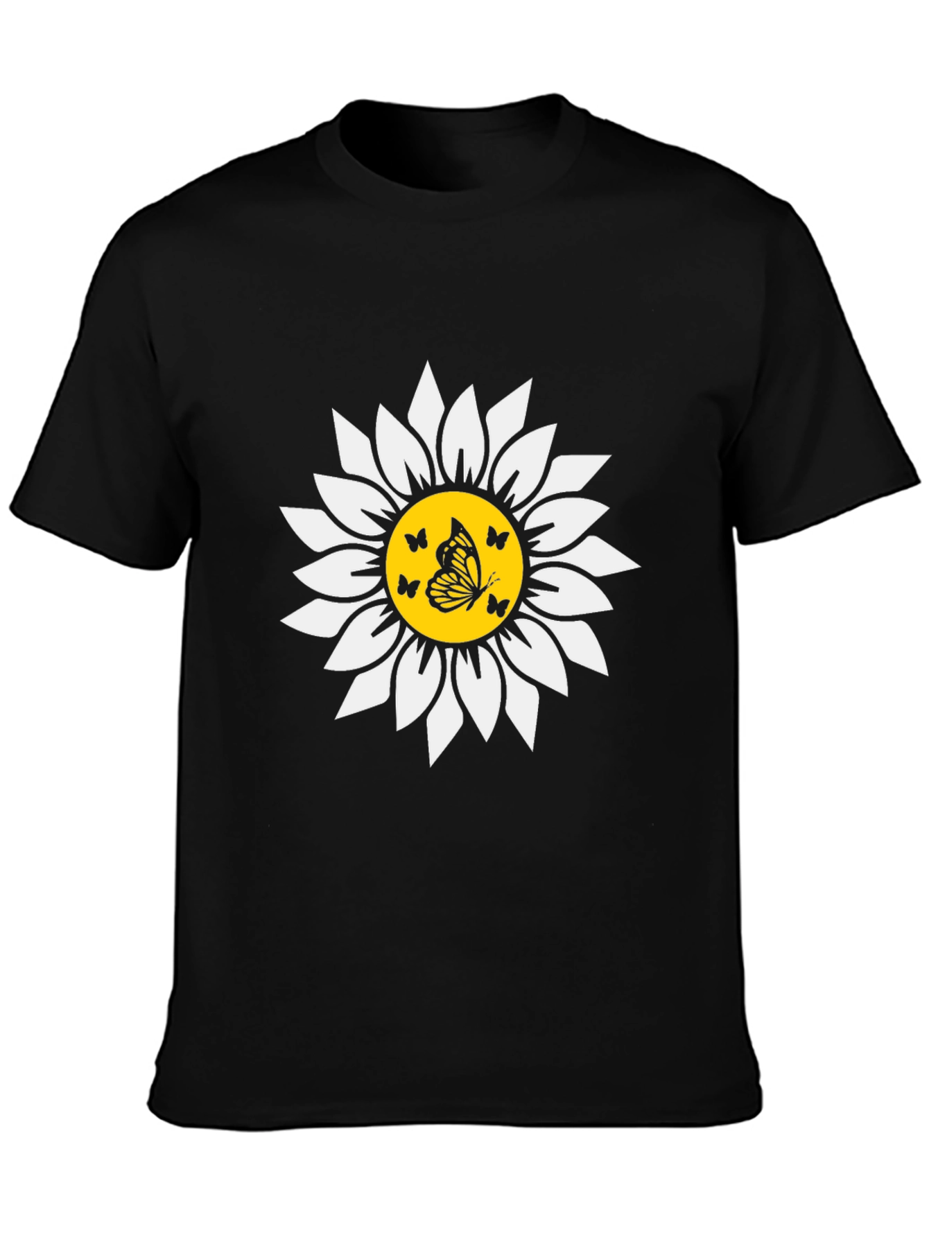 Butterfly Sunflower Graphic Tee - Black Unisex T-Shirt