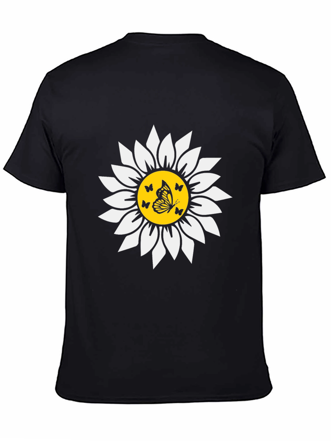 Butterfly Sunflower Graphic Tee - Black Unisex T-Shirt