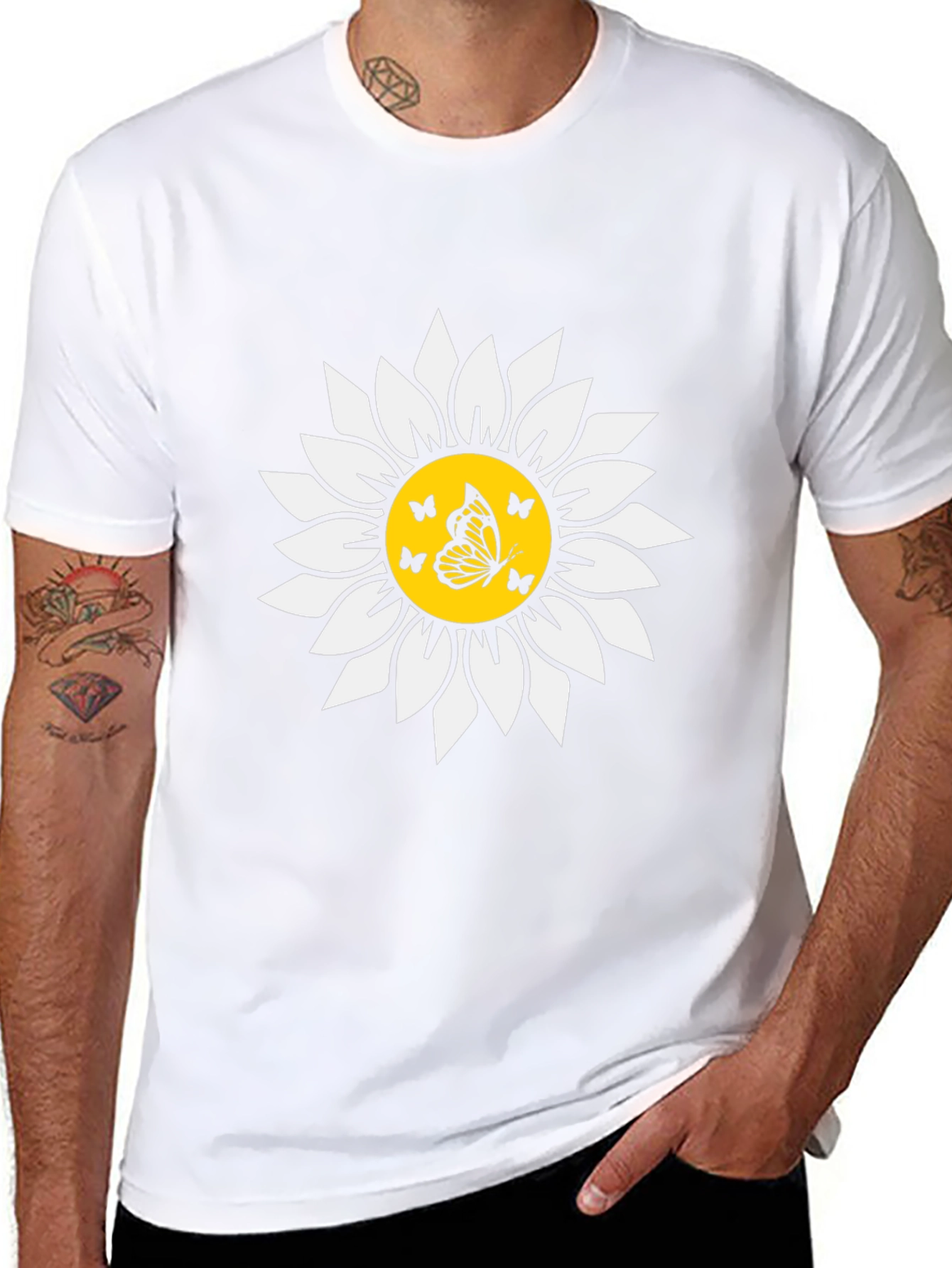 Butterfly Sunflower Graphic Tee - Black Unisex T-Shirt