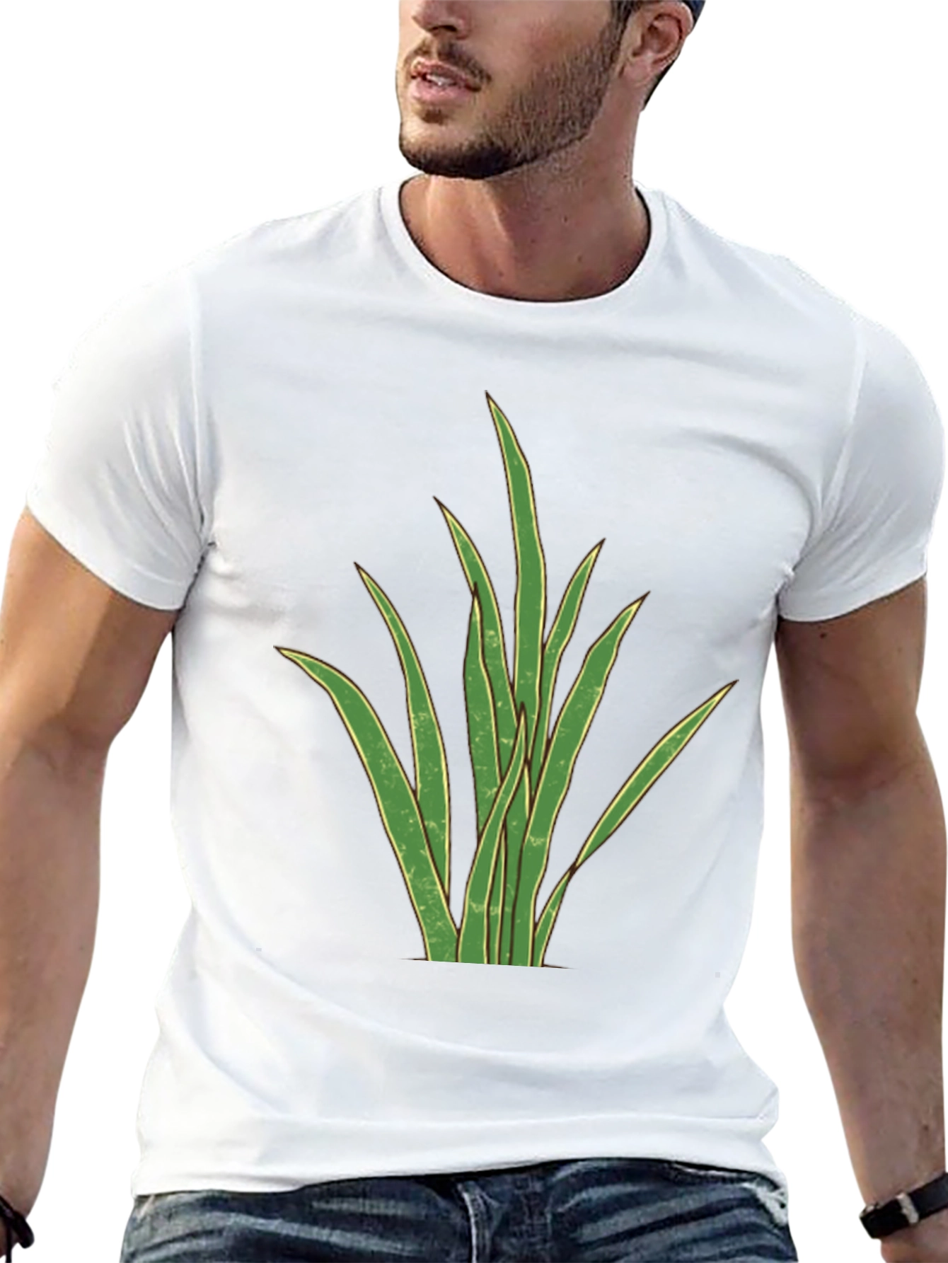 Mens Black T-Shirt with Graphic Plant Design