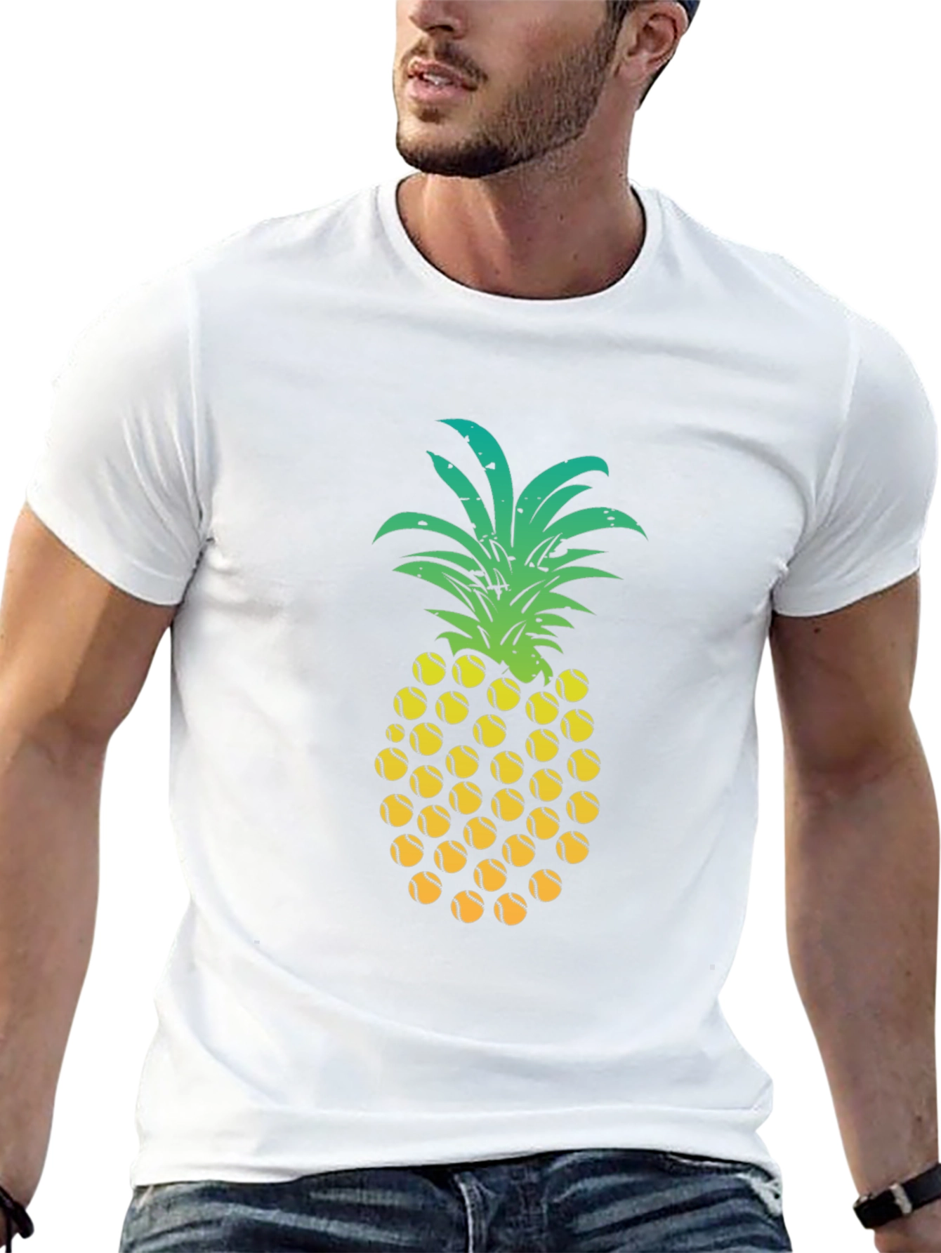 Pineapple Tennis Ball Graphic Tee - Fun Summer Shirt