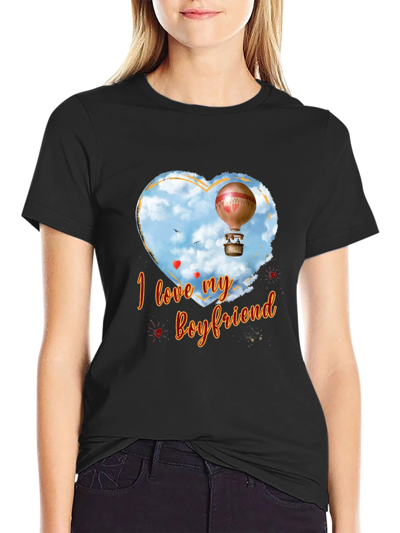 I Love My Boyfriend Hot Air Balloon Heart T-Shirt