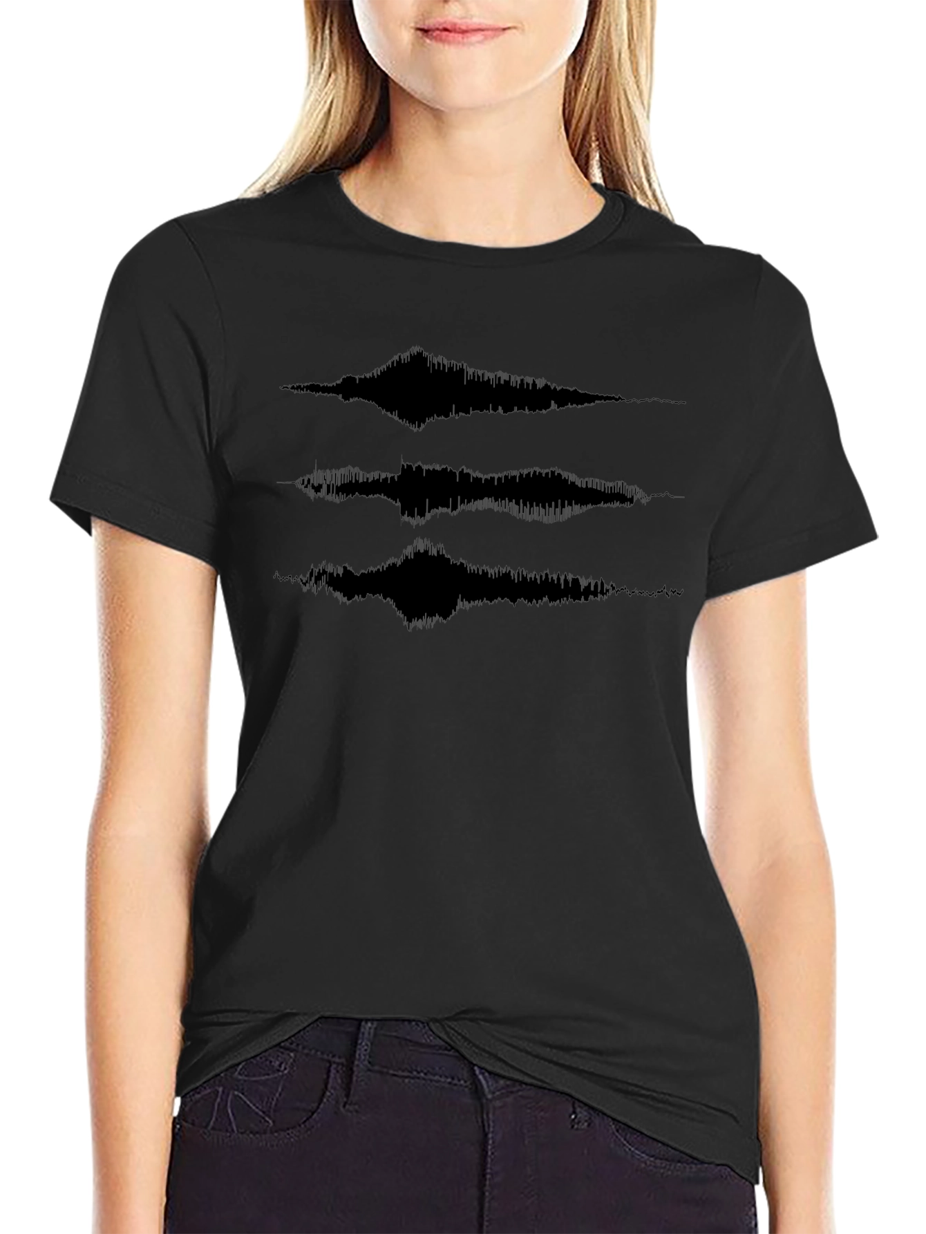 Abstract Waveform Graphic Tee - Modern Black T-Shirt