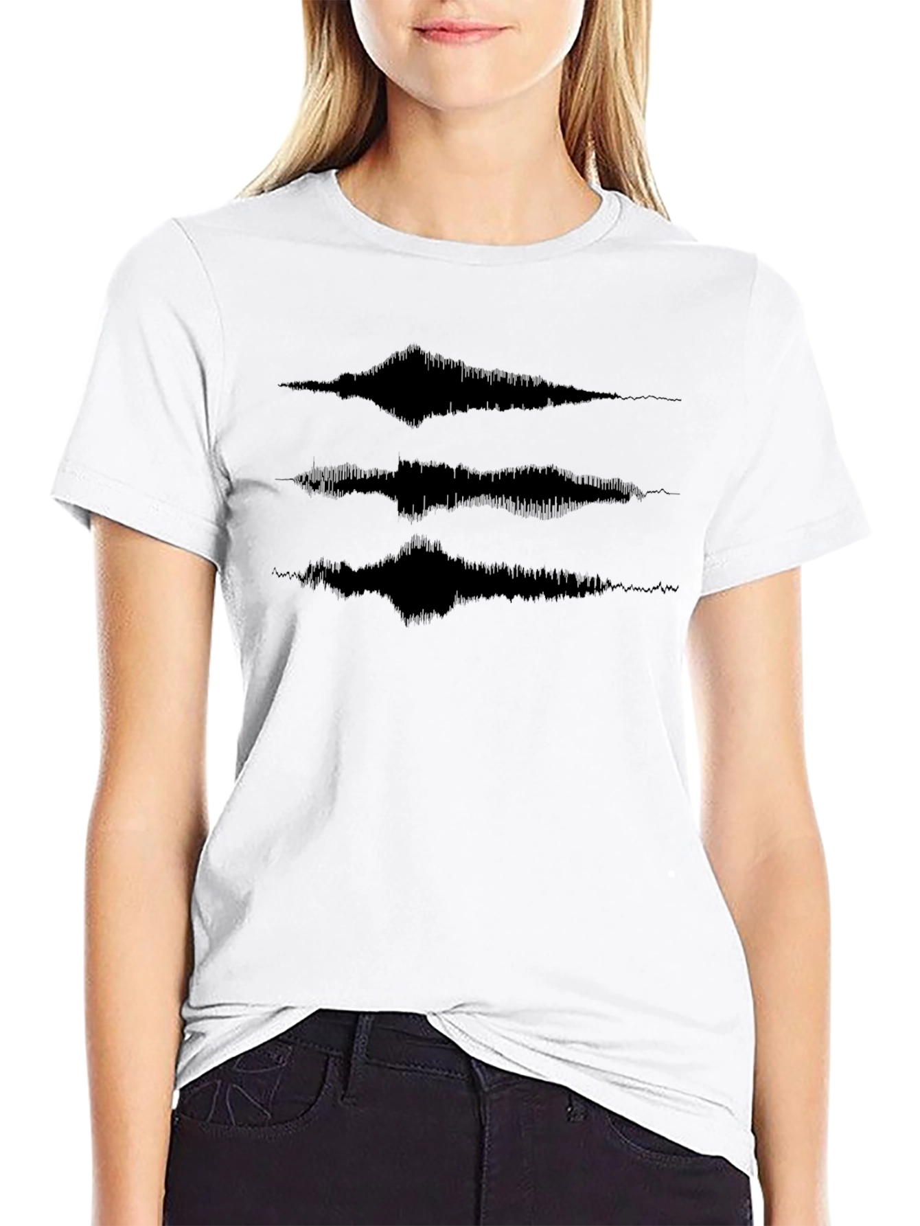 Abstract Waveform Graphic Tee - Modern Black T-Shirt