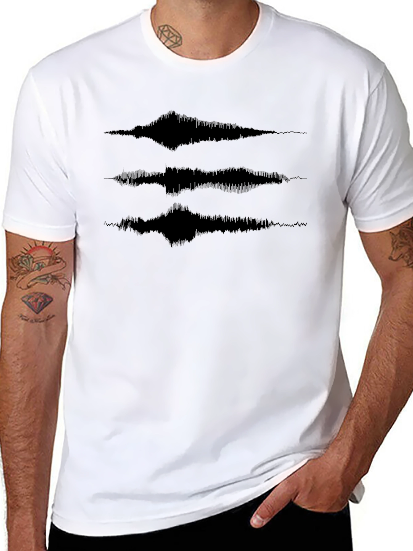 Abstract Waveform Graphic Tee - Modern Black T-Shirt