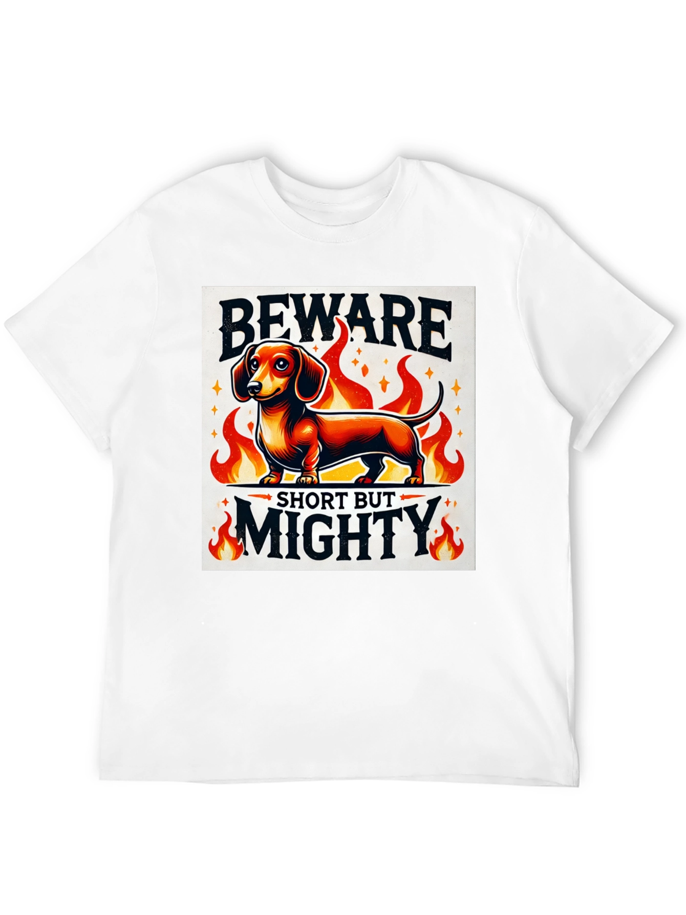 Beware Short But Mighty Dachshund Graphic Tee