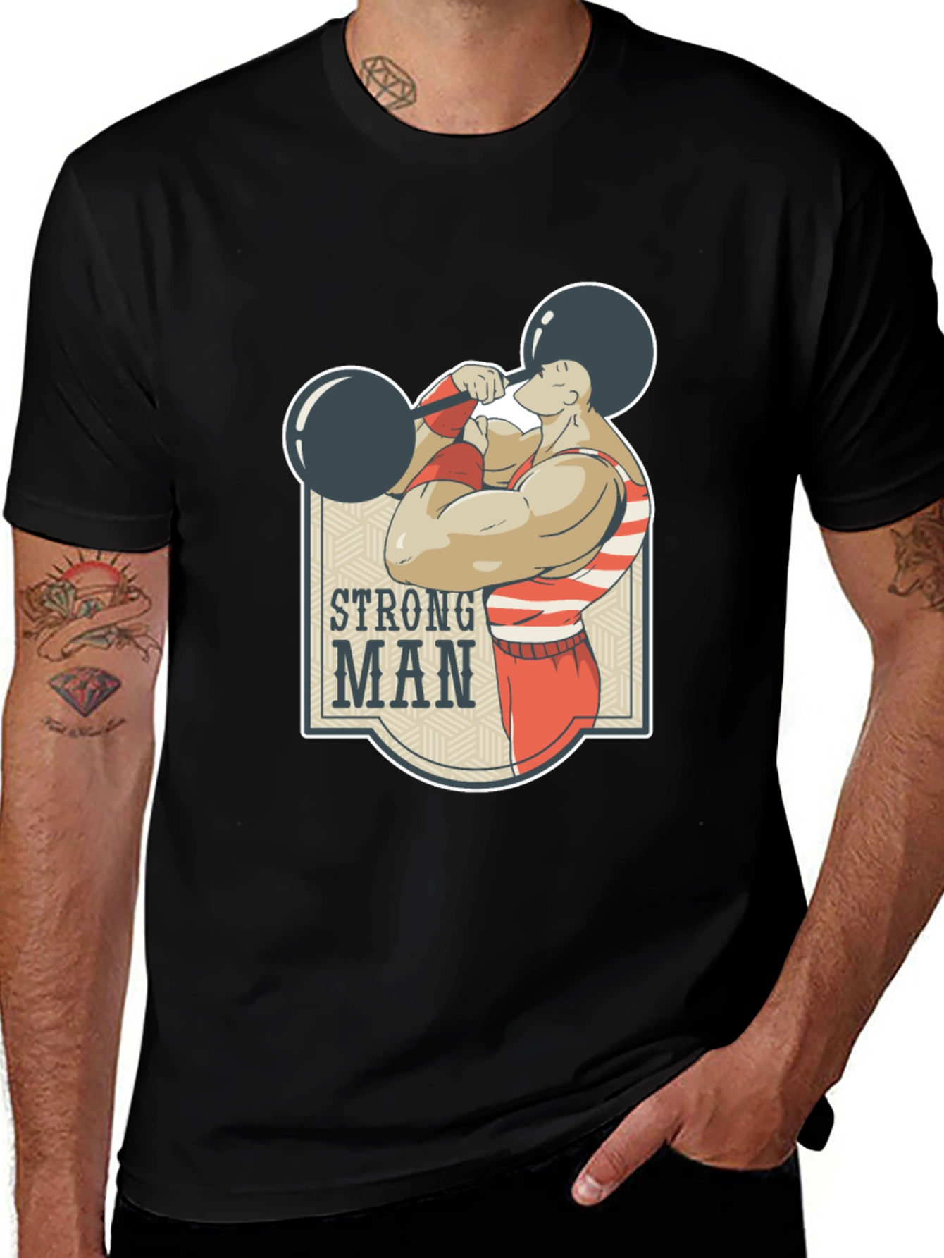 Strongman Graphic Tee - Black Cotton T-Shirt