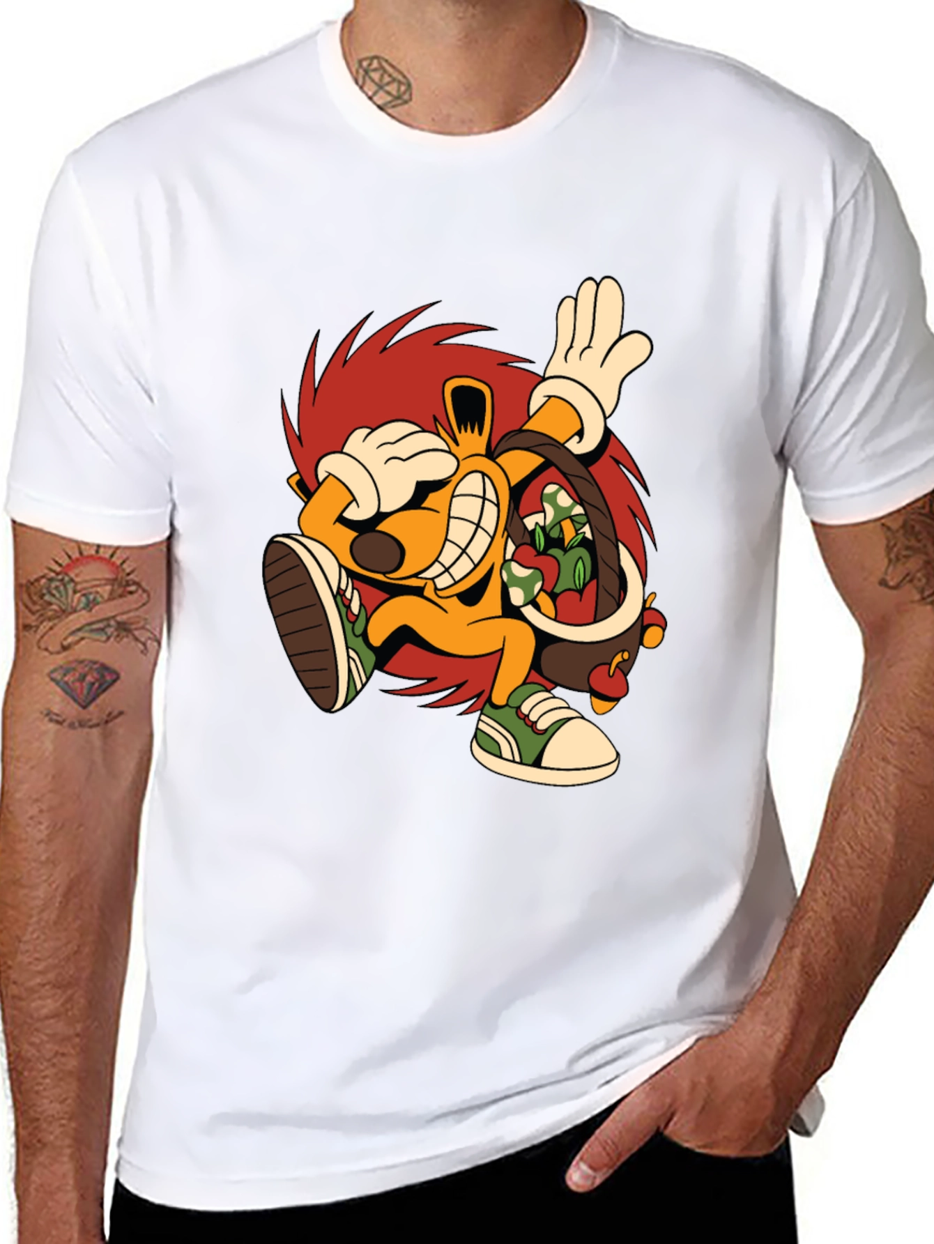 Cartoon Graphic Tee - Black Cotton Casual T-Shirt