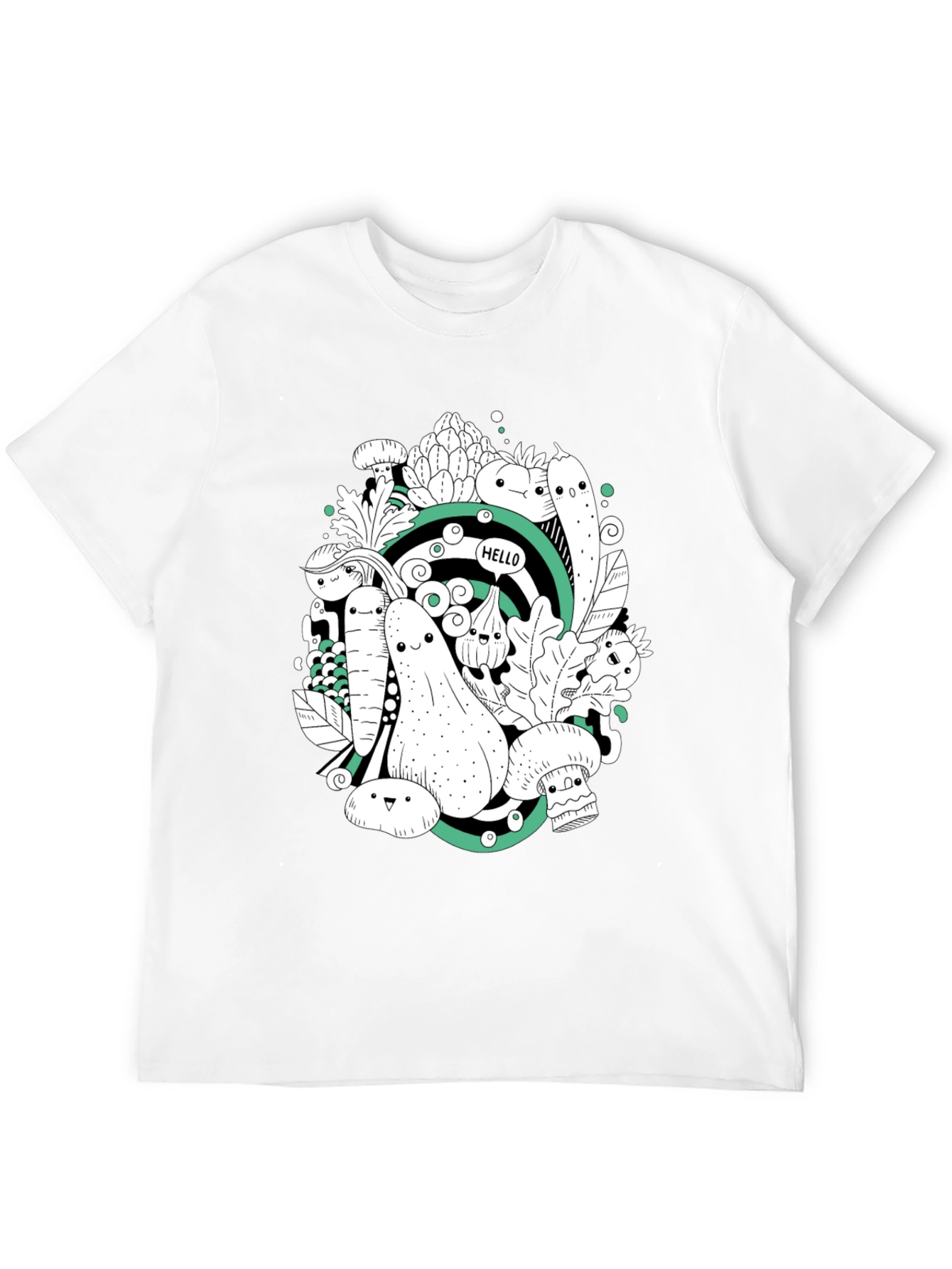 Vegetable Cartoon Graphic Print Black T-Shirt