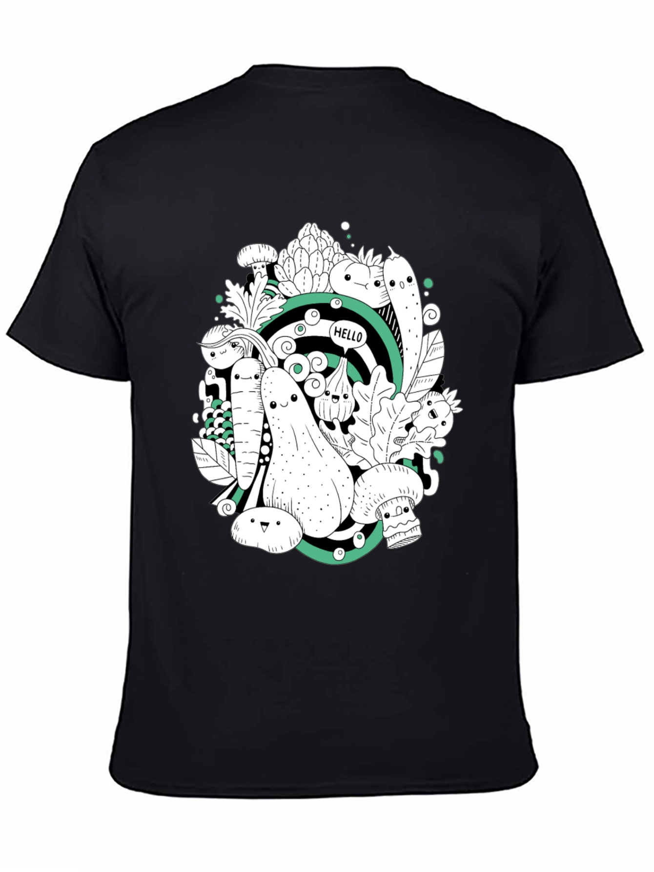 Vegetable Cartoon Graphic Print Black T-Shirt