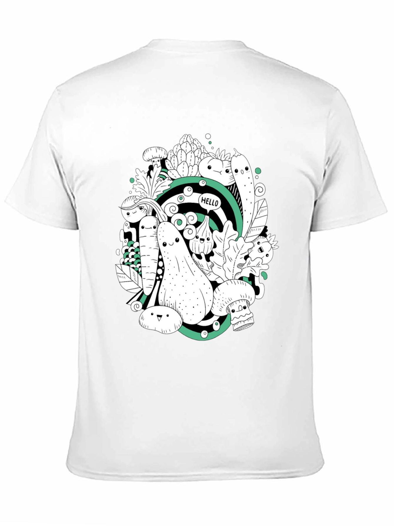 Vegetable Cartoon Graphic Print Black T-Shirt
