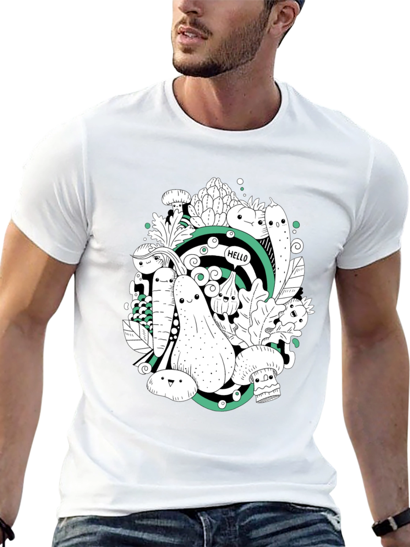 Vegetable Cartoon Graphic Print Black T-Shirt