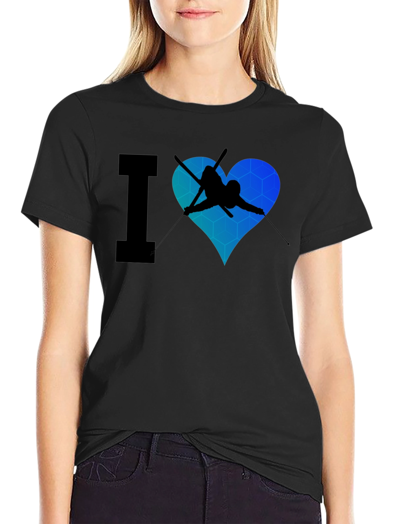 I Heart Skiing Black T-Shirt