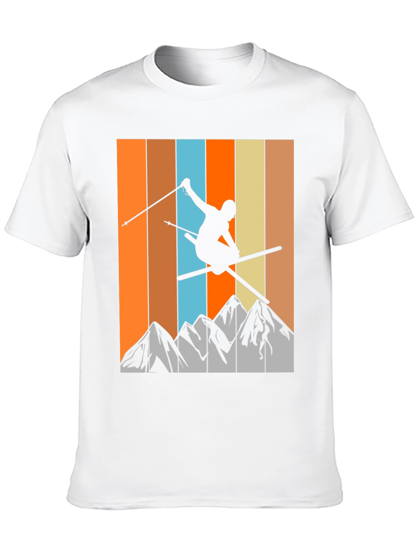 Retro Skiing T-Shirt - Mountain Silhouette Tee