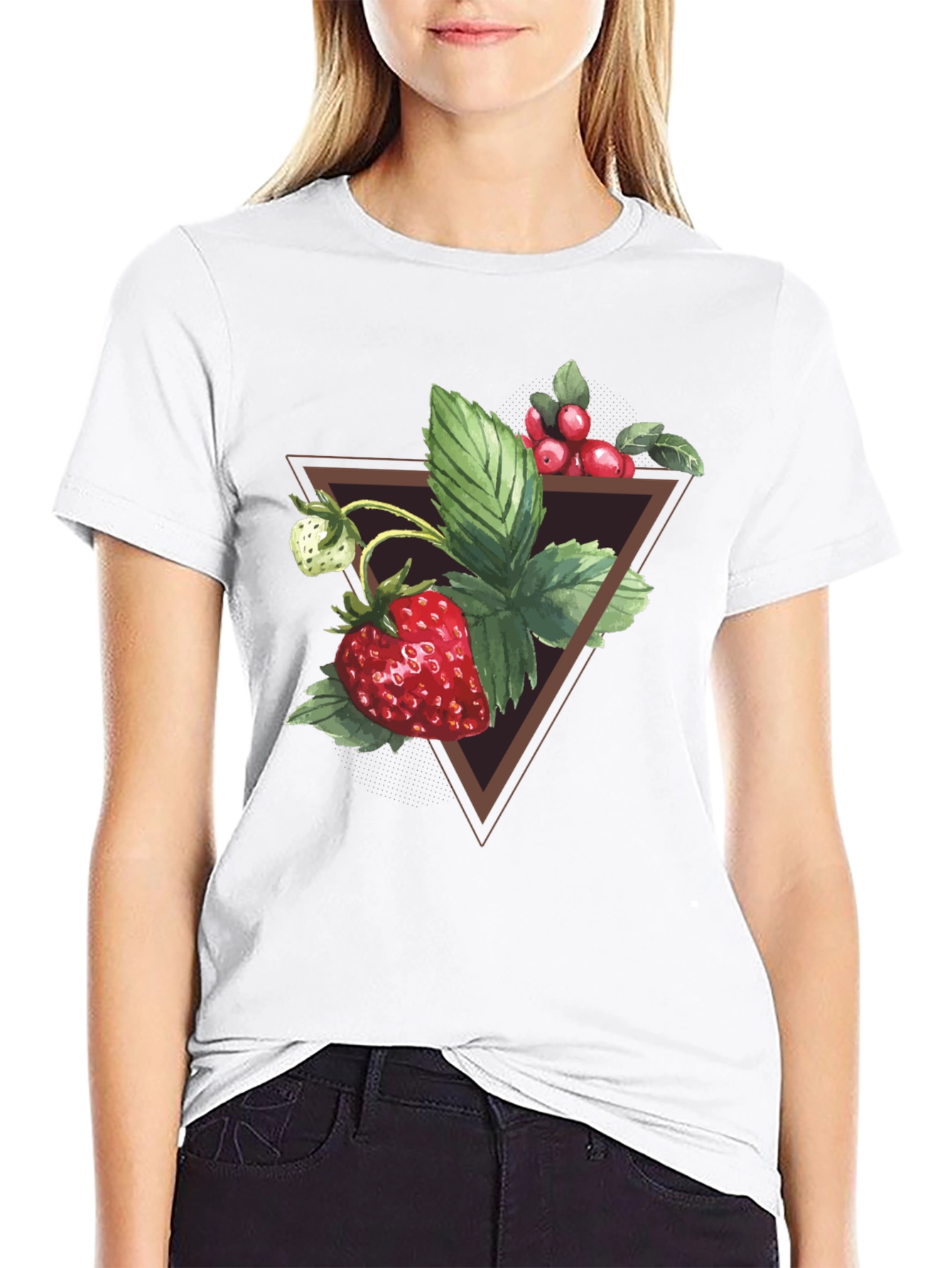 Strawberry Triangle Graphic Tee - Soft Black Cotton