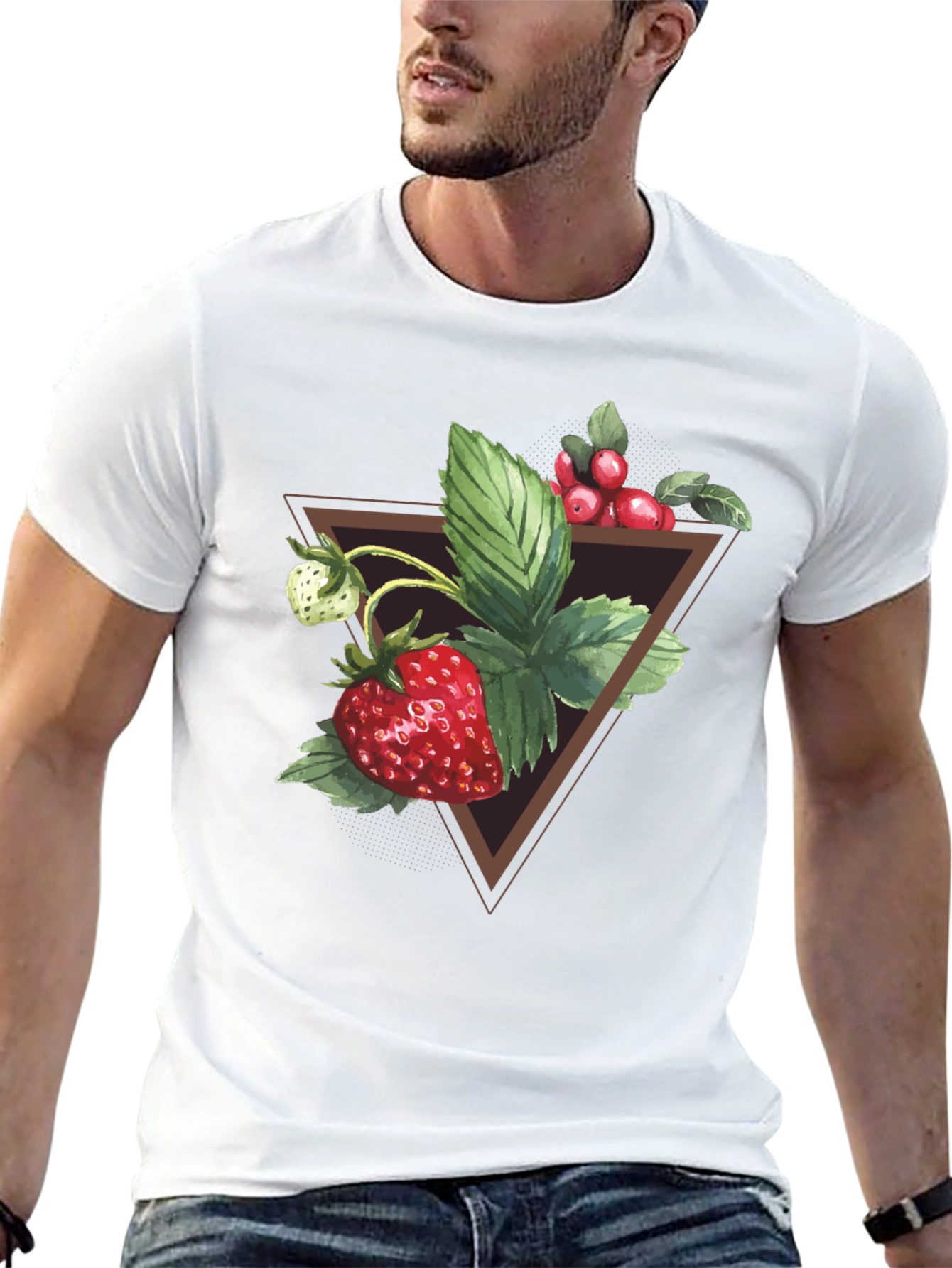 Strawberry Triangle Graphic Tee - Soft Black Cotton