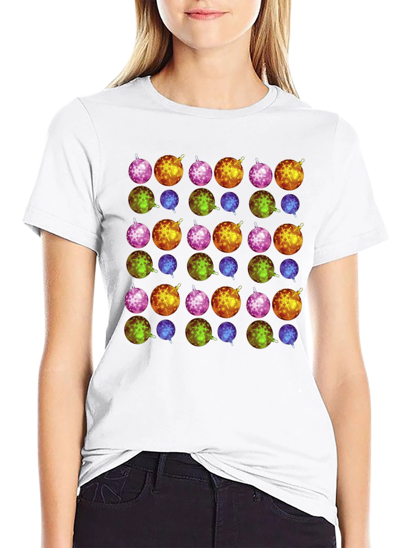 Festive Ornament Pattern Tee - Holiday Cheer