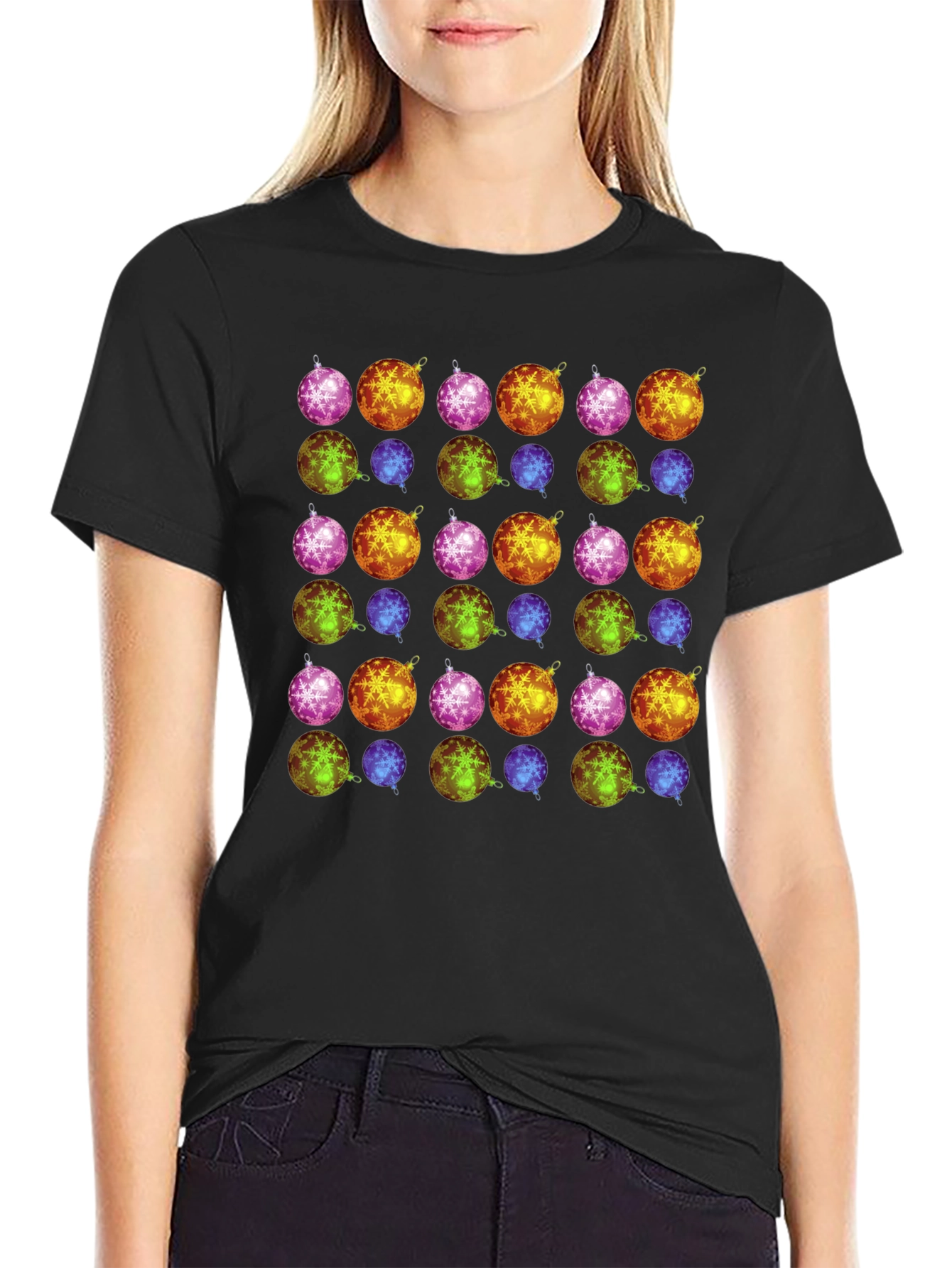 Festive Ornament Pattern Tee - Holiday Cheer