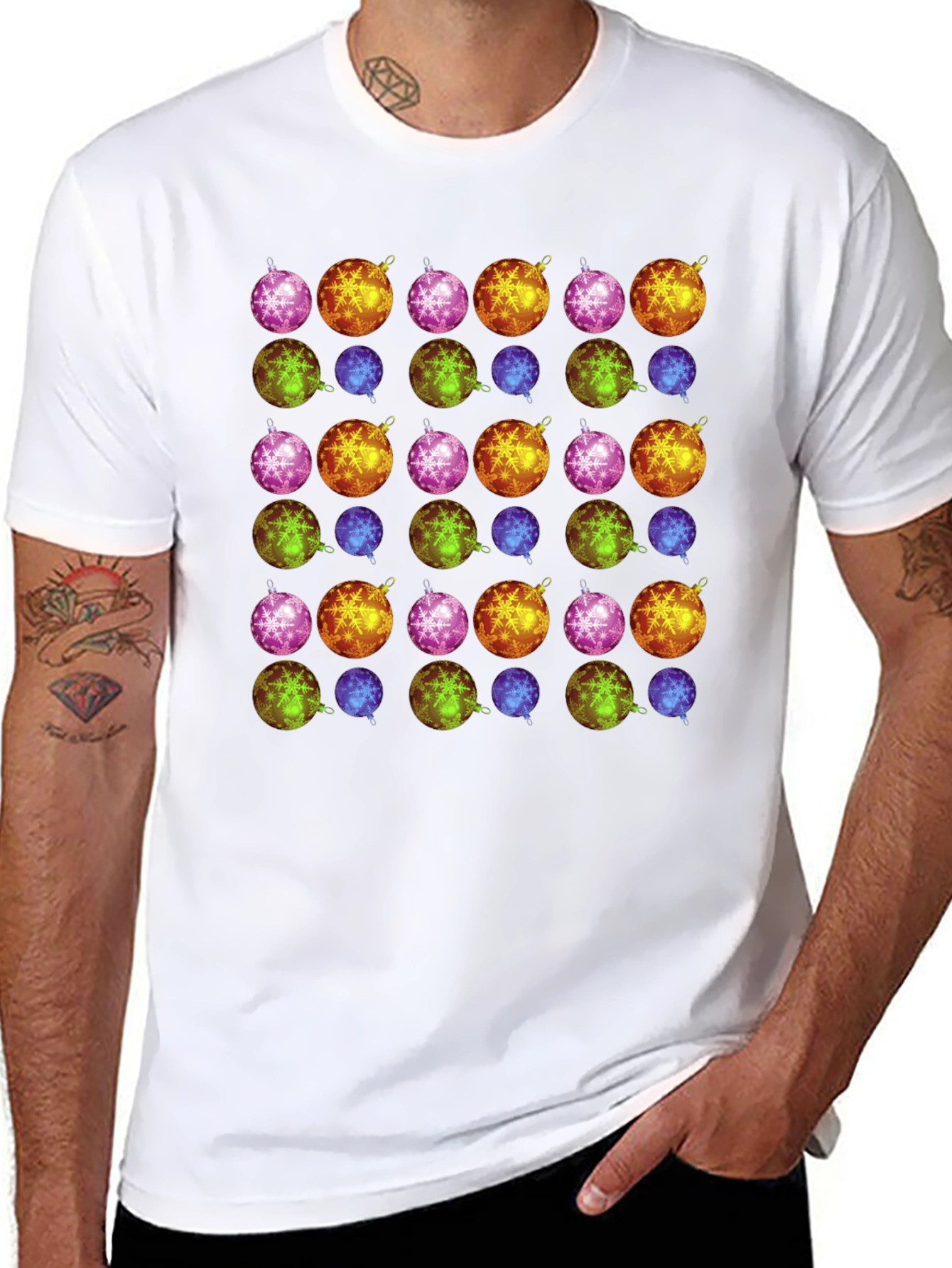 Festive Ornament Pattern Tee - Holiday Cheer