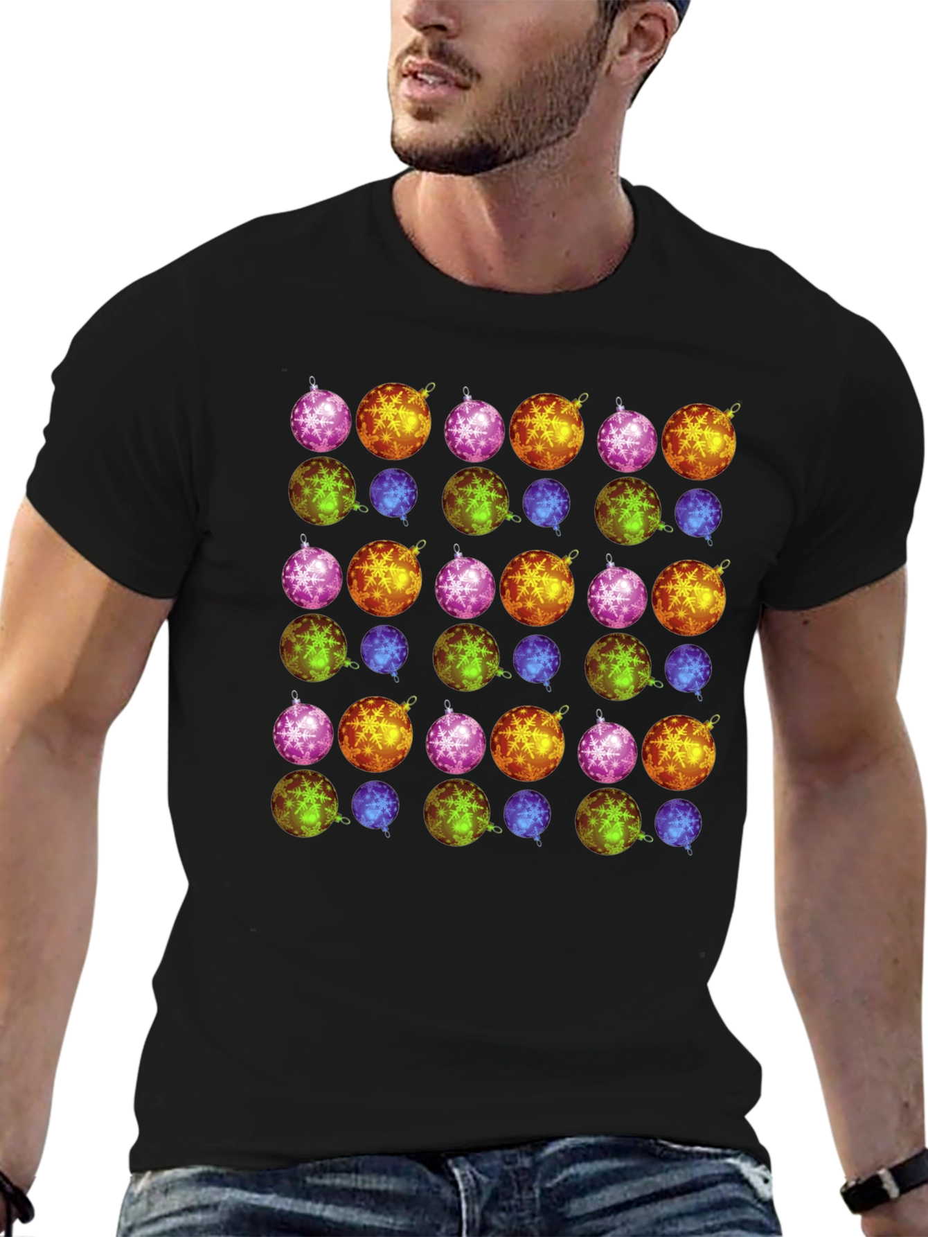 Festive Ornament Pattern Tee - Holiday Cheer